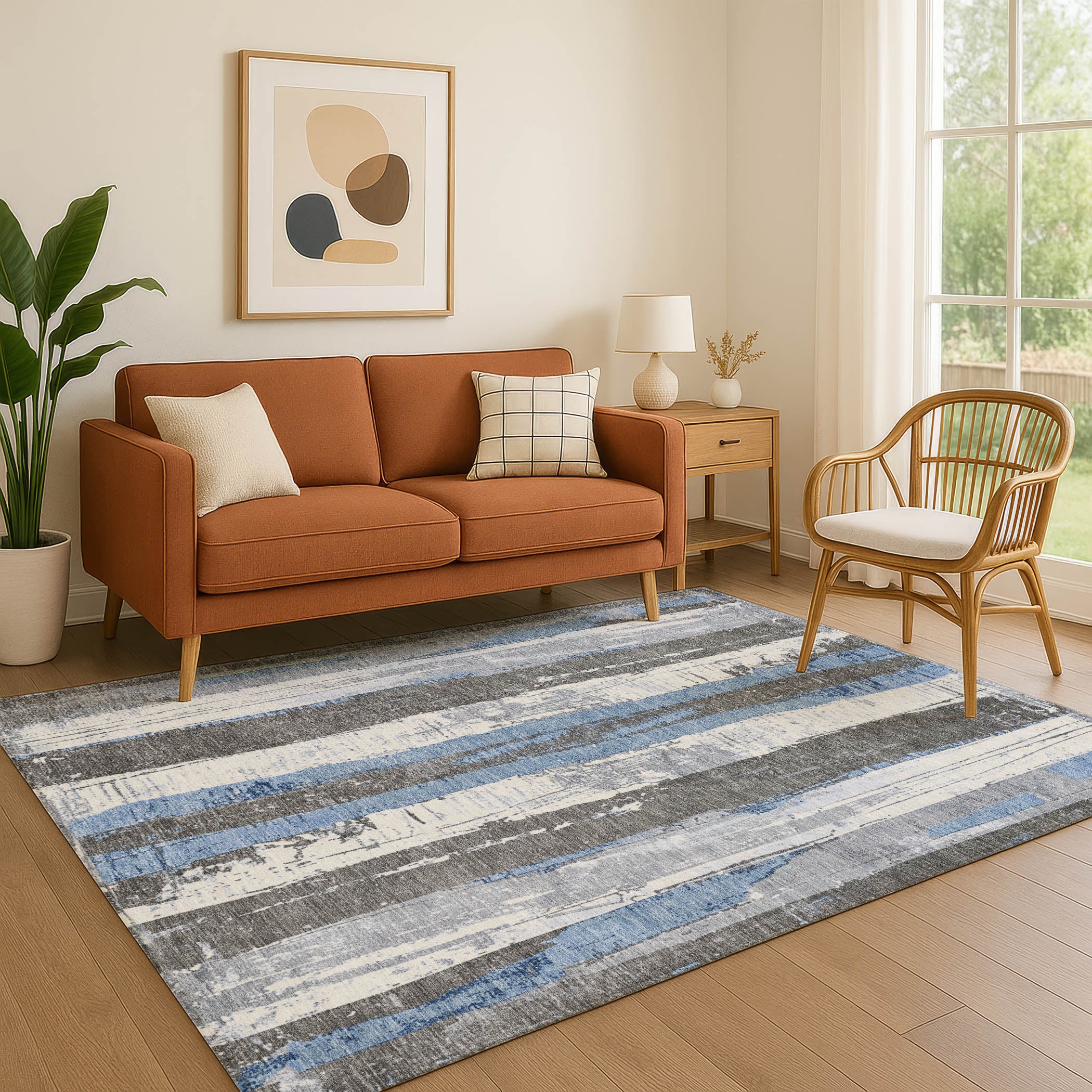 Florence Machine Washable Transitional Denim Blue Rug 2'6" x 3'10" #shape_Rectangle