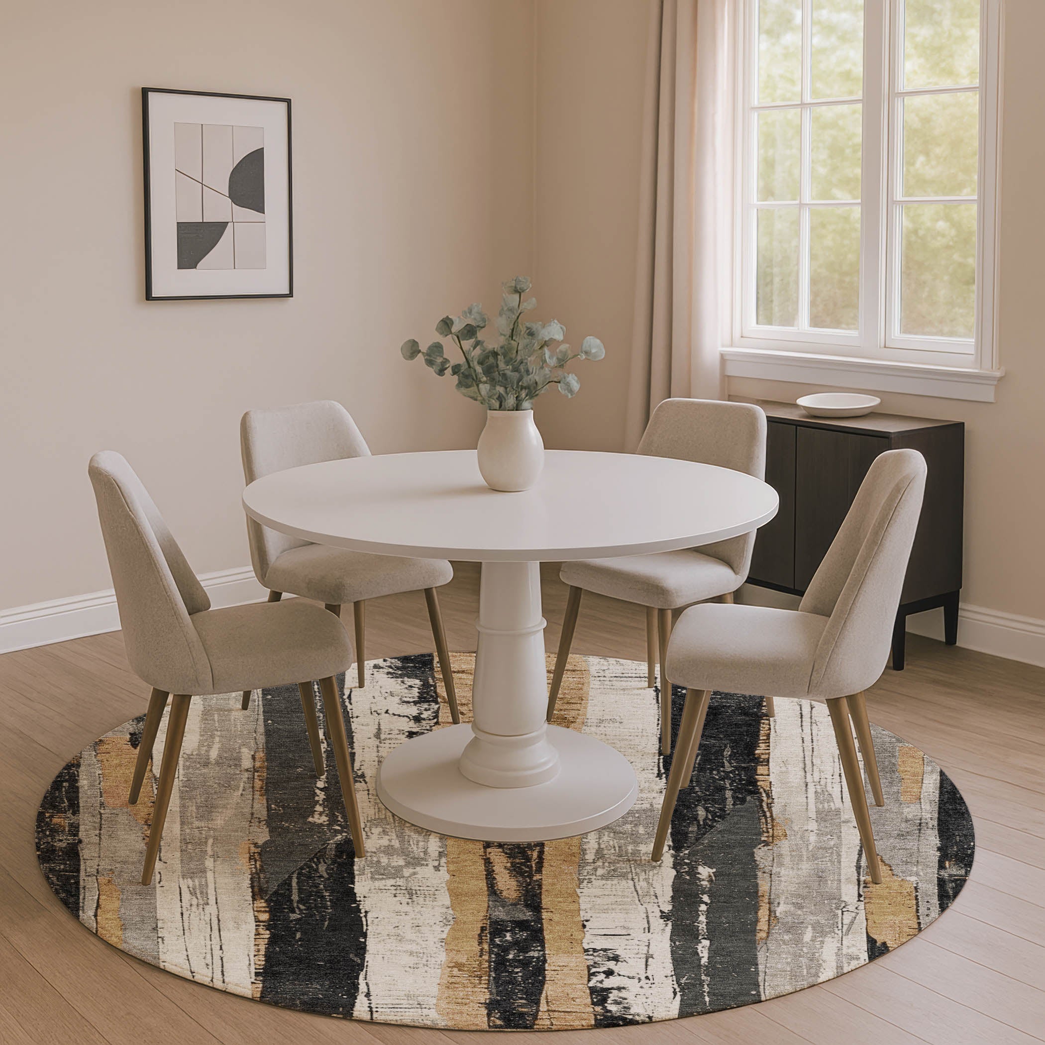 Florence Machine Washable Transitional Taupe Brown Rug 8' x 8' #shape_Round