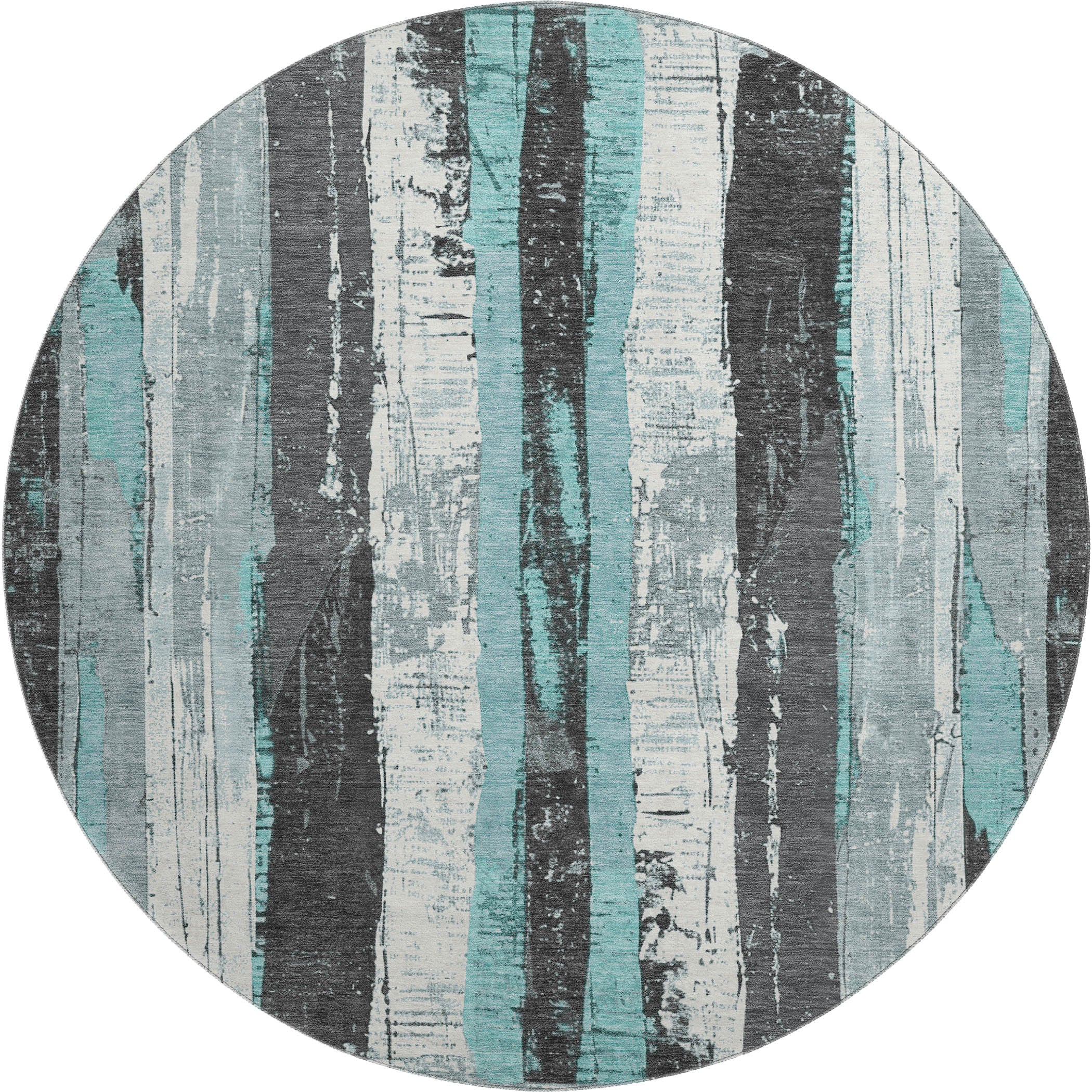 Florence Machine Washable Transitional Teal Rug 8' x 8' #shape_Round