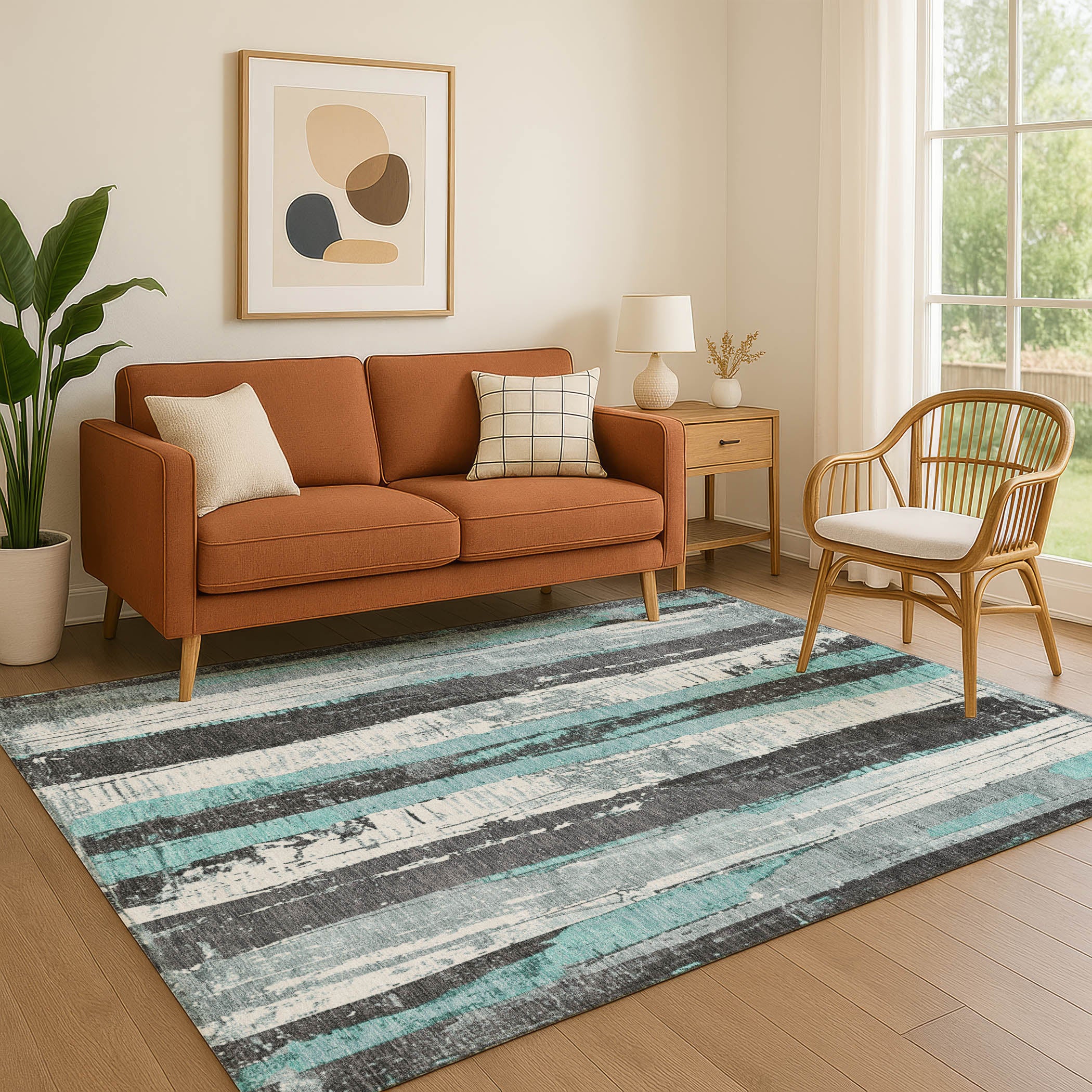Florence Machine Washable Transitional Teal Rug 2'6" x 3'10" #shape_Rectangle