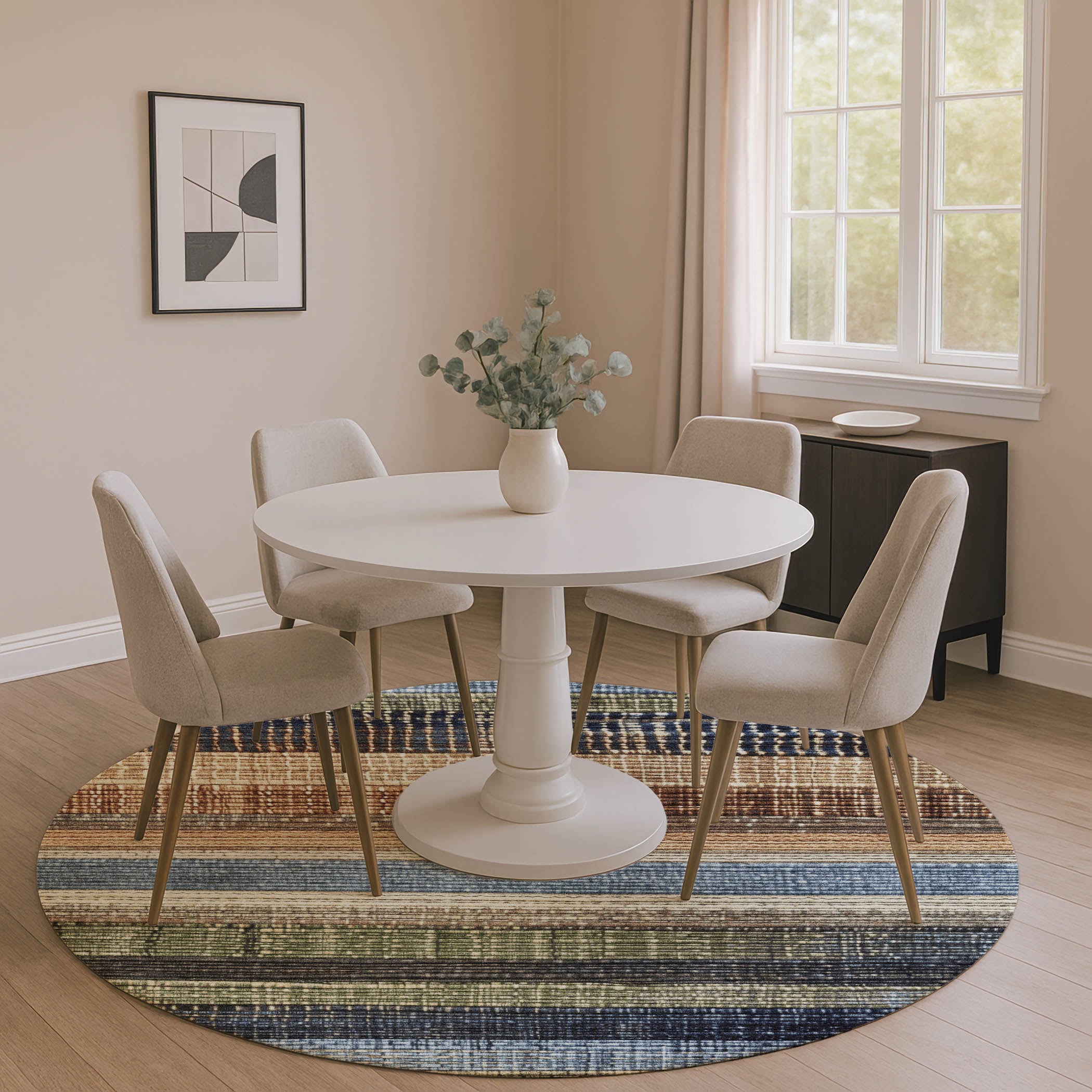 Montevideo Machine Washable Transitional Blue Rug 8' x 8' #shape_Round