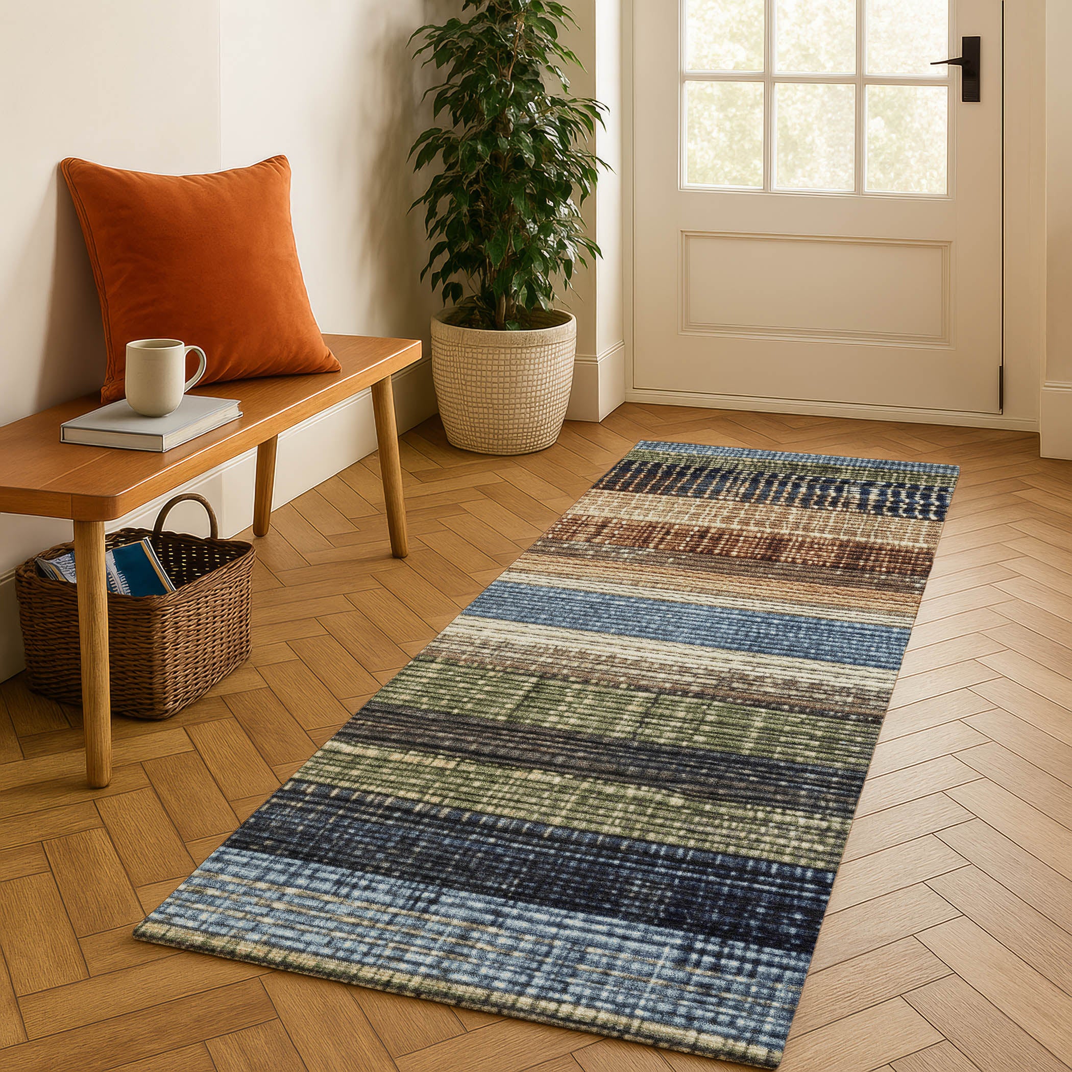 Montevideo Machine Washable Transitional Blue Rug 2'3" x 7'6" #shape_Runner