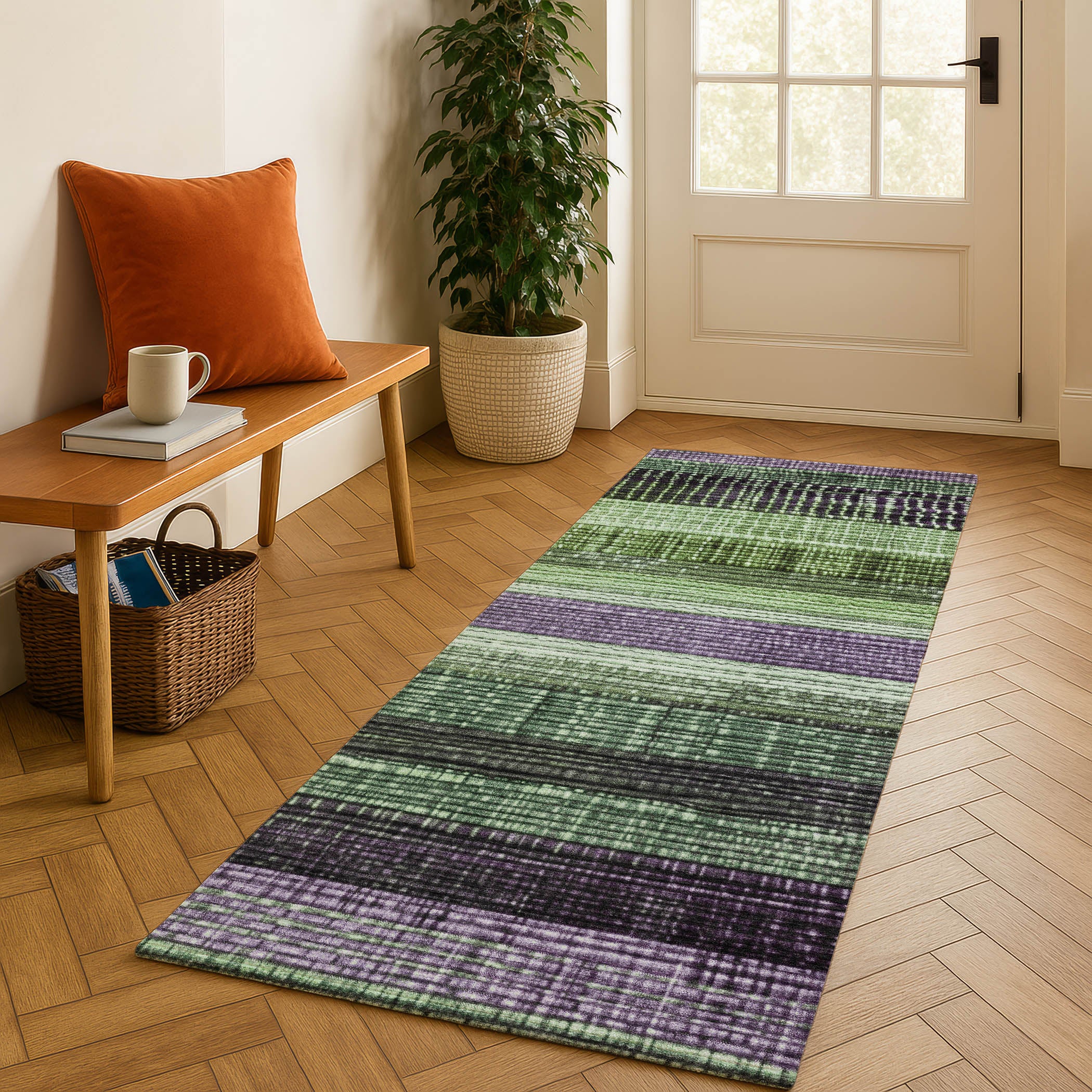 Montevideo Machine Washable Transitional Purple Rug 2'3" x 7'6" #shape_Runner