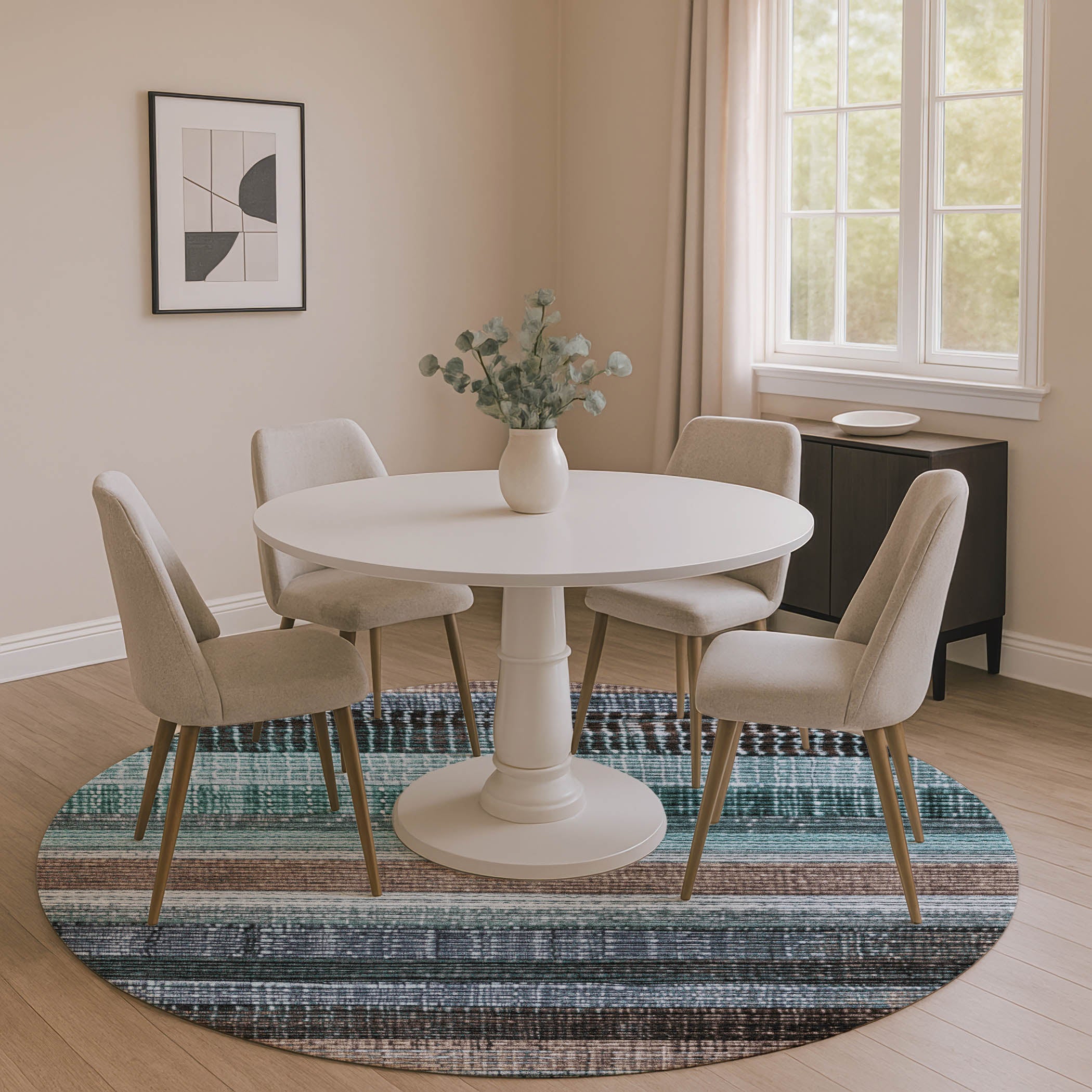 Montevideo Machine Washable Transitional Teal Rug 8' x 8' #shape_Round