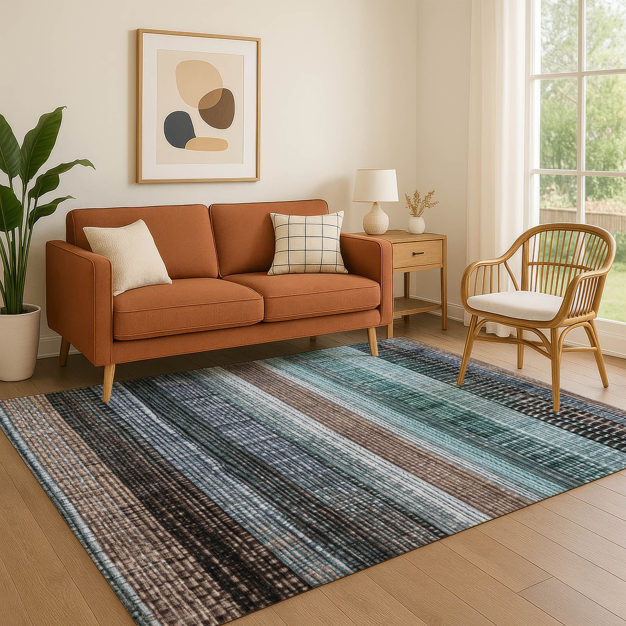 Montevideo Machine Washable Transitional Teal Rug 2'6" x 3'10" #shape_Rectangle
