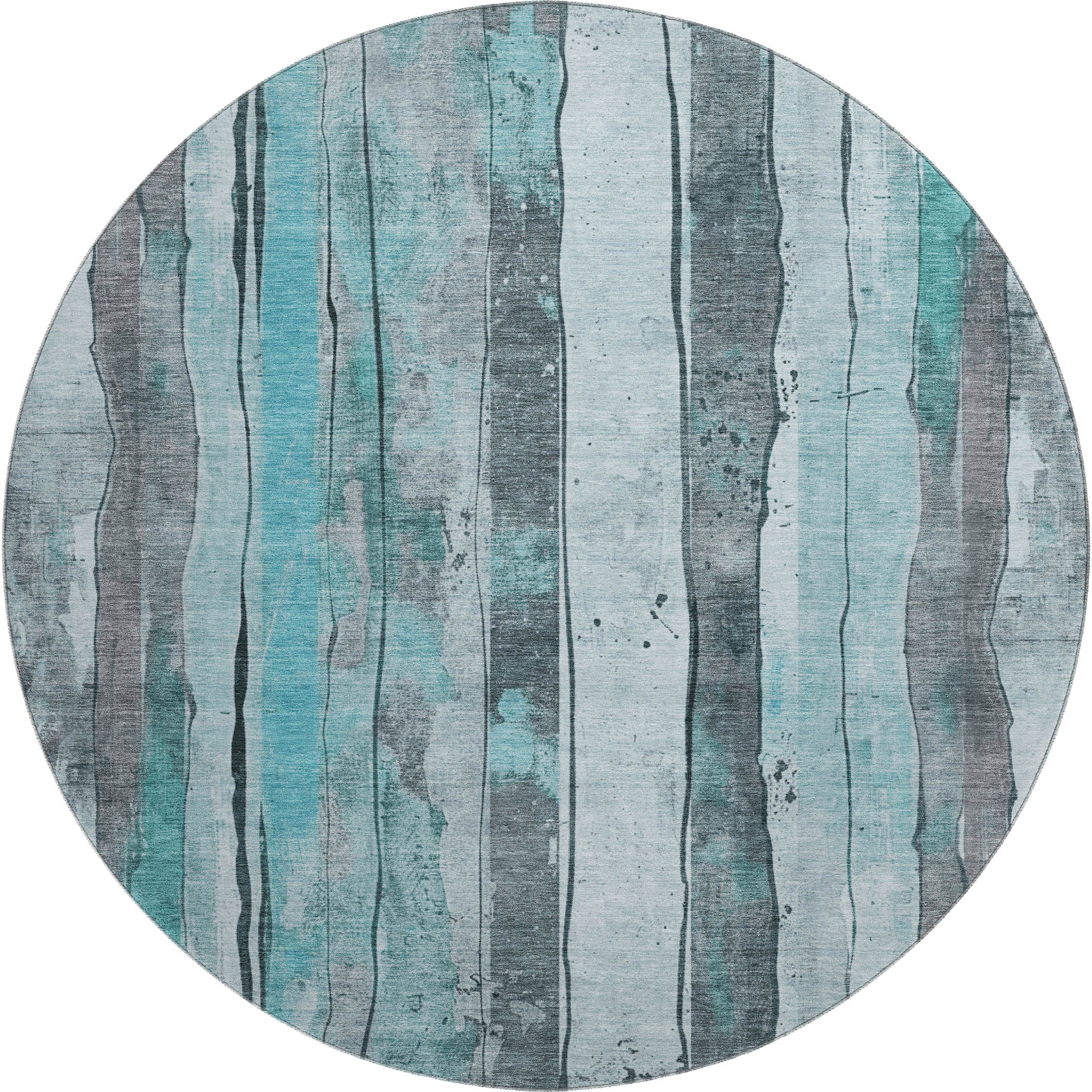 Dublin Machine Washable Transitional Teal Rug 8' x 8' #shape_Round