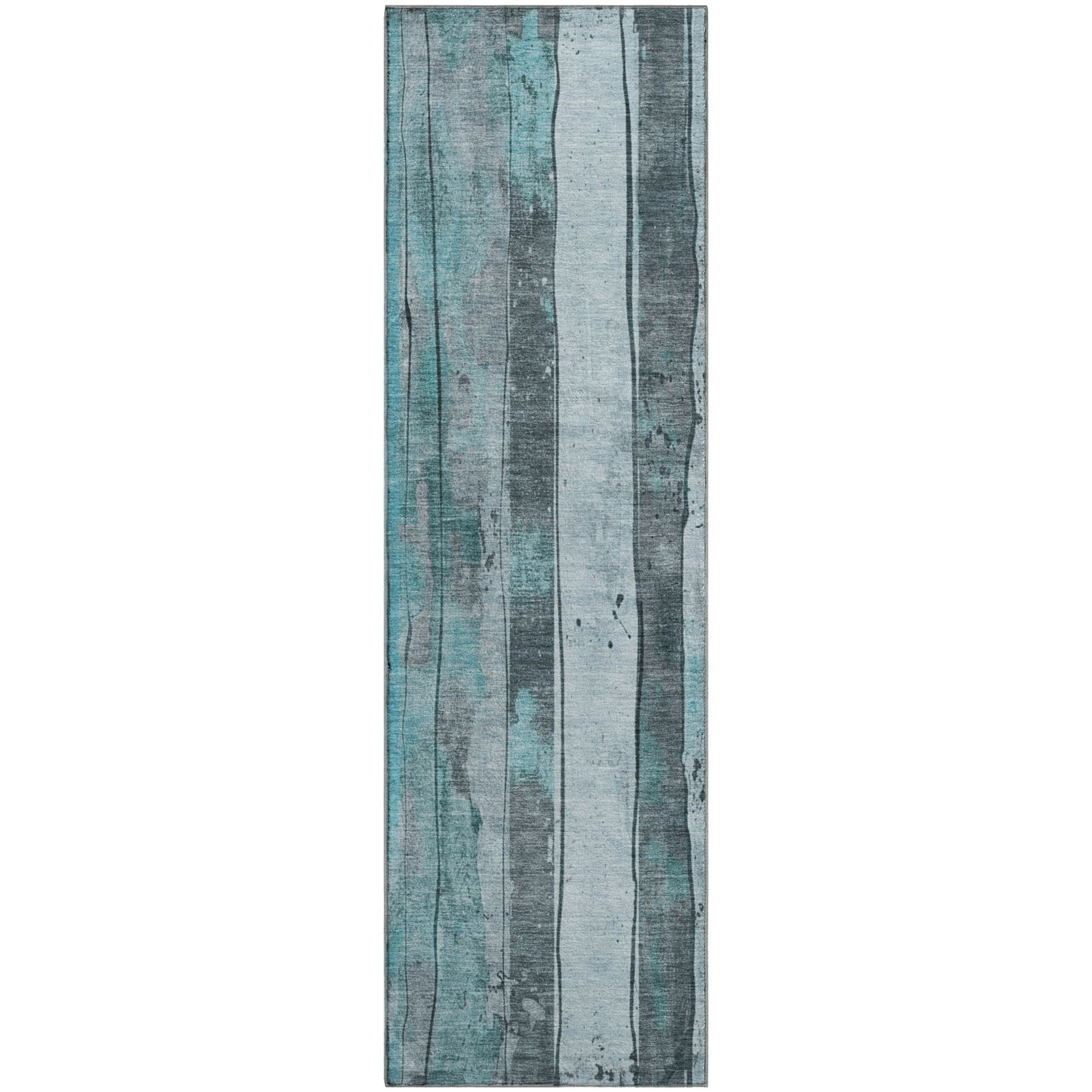 Dublin Machine Washable Transitional Teal Rug 2'3" x 7'6" #shape_Runner