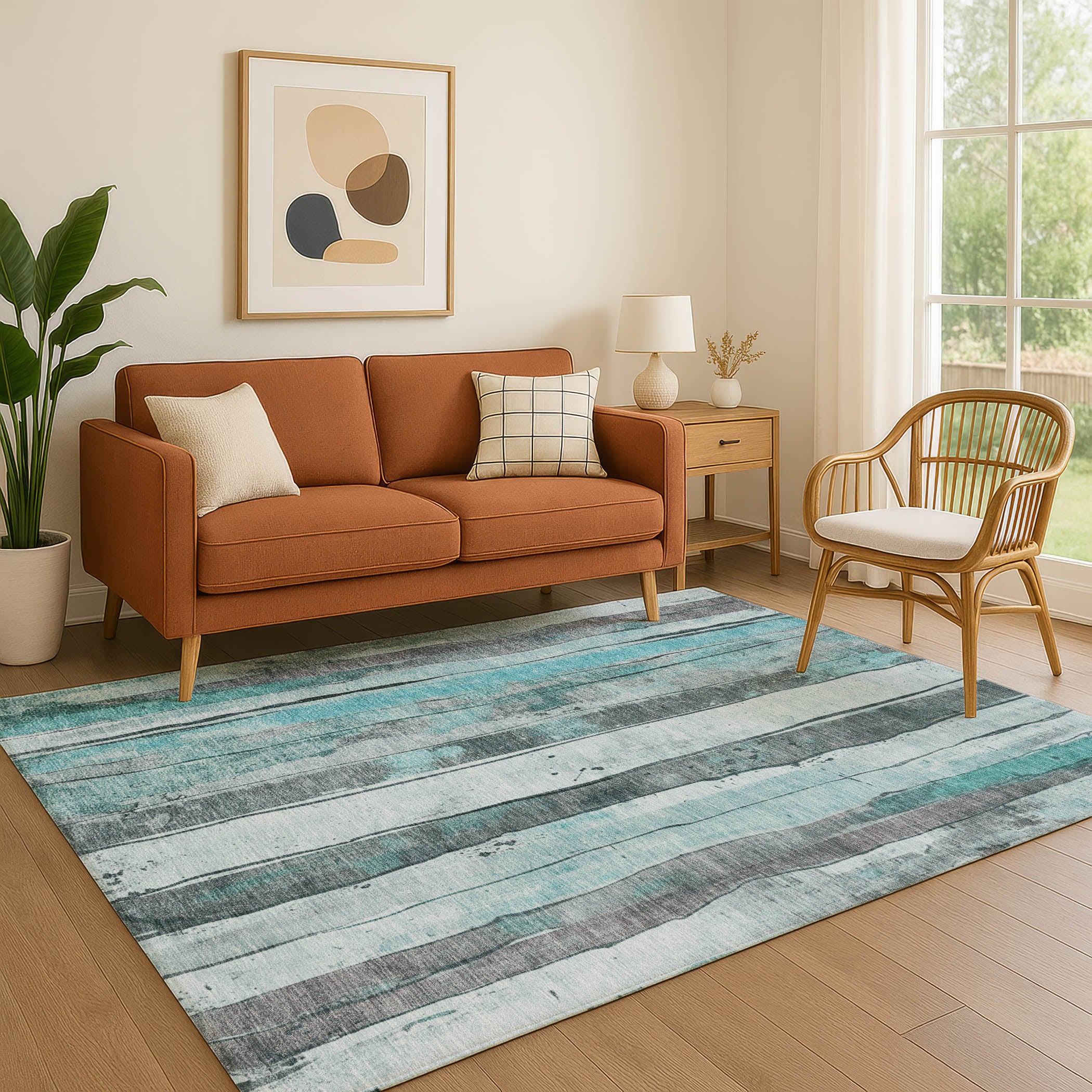 Dublin Machine Washable Transitional Teal Rug 2'6" x 3'10" #shape_Rectangle