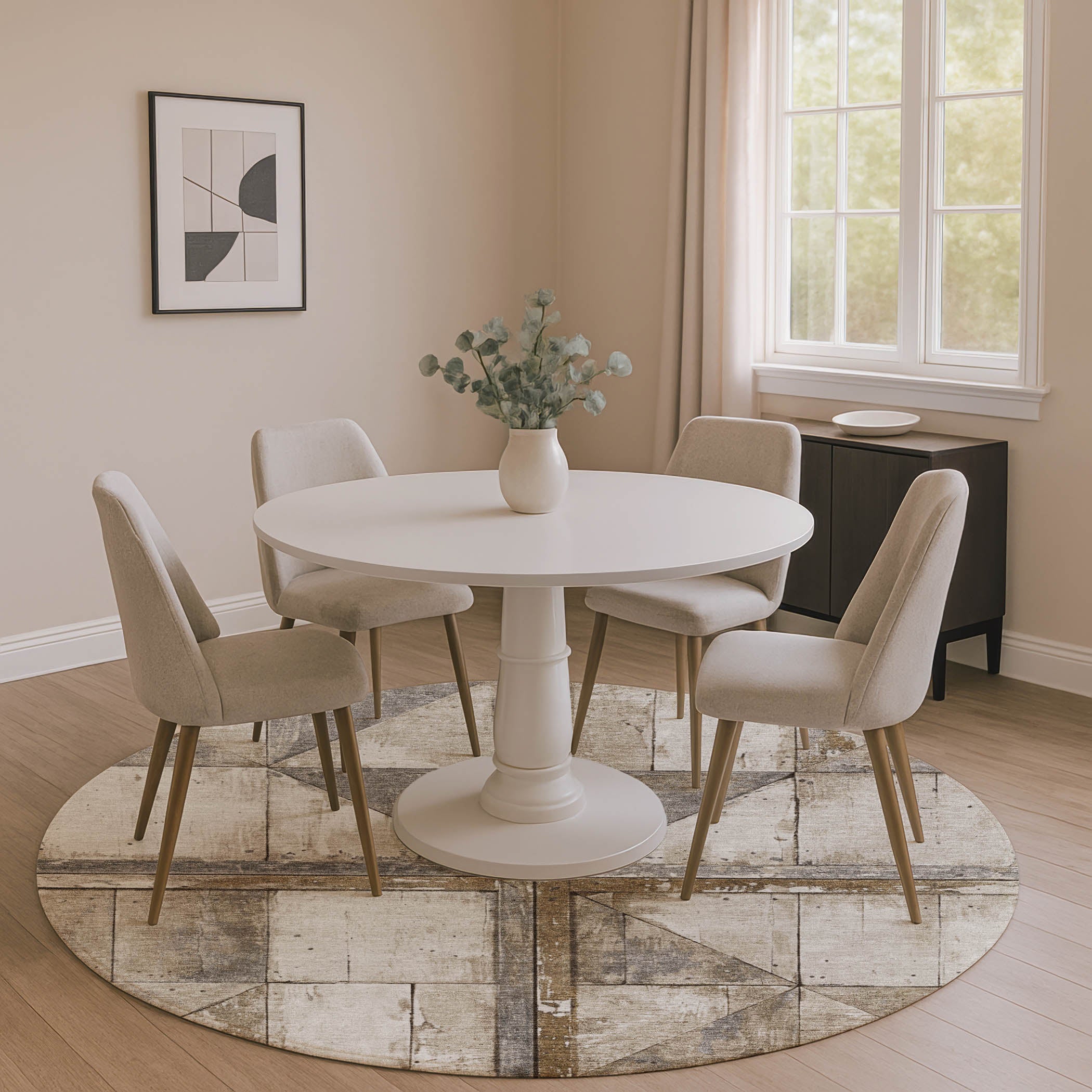 Rome Machine Washable Transitional Beige Brown Rug 8' x 8' #shape_Round