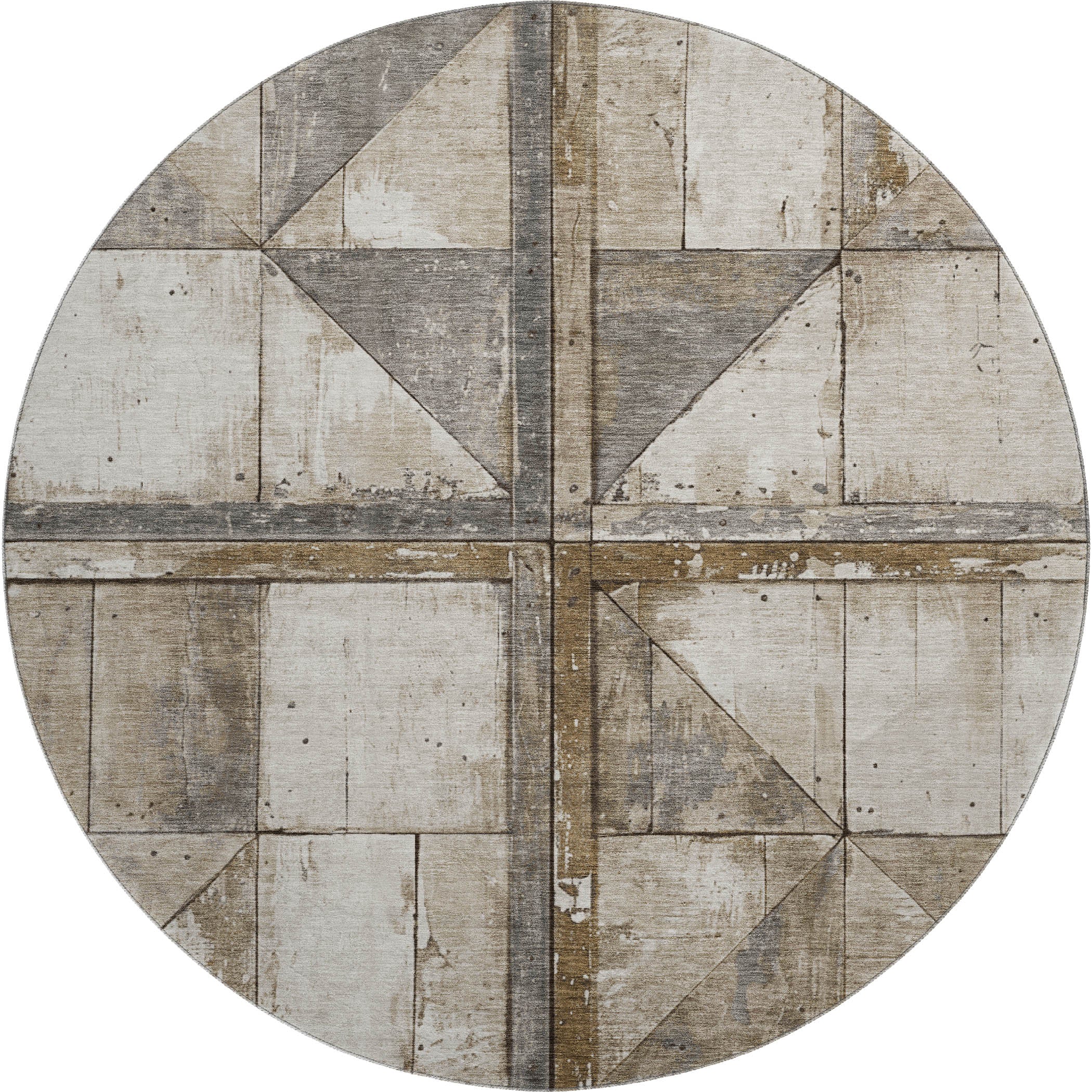 Rome Machine Washable Transitional Beige Brown Rug 8' x 8' #shape_Round