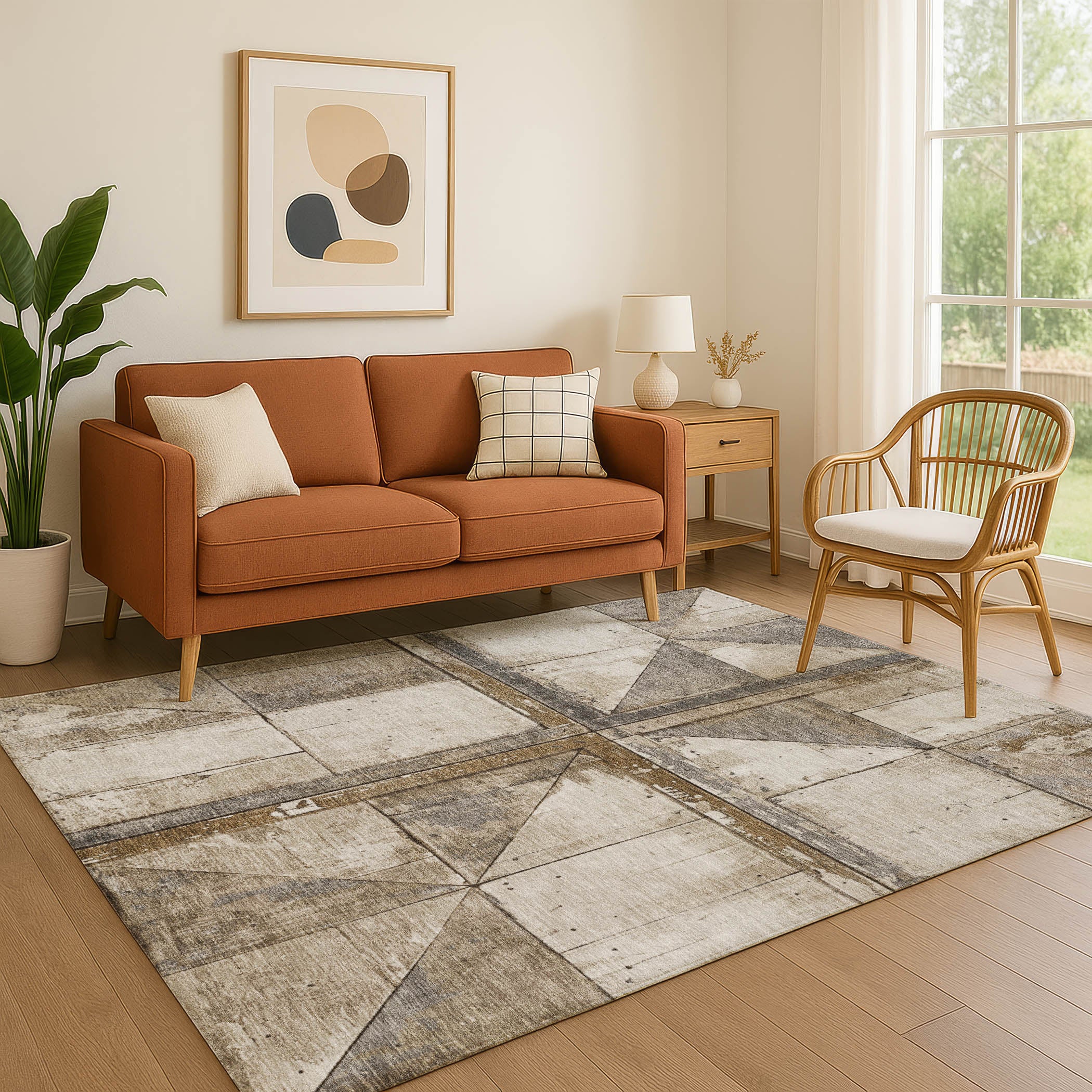 Rome Machine Washable Transitional Beige Brown Rug 2'6" x 3'10" #shape_Rectangle