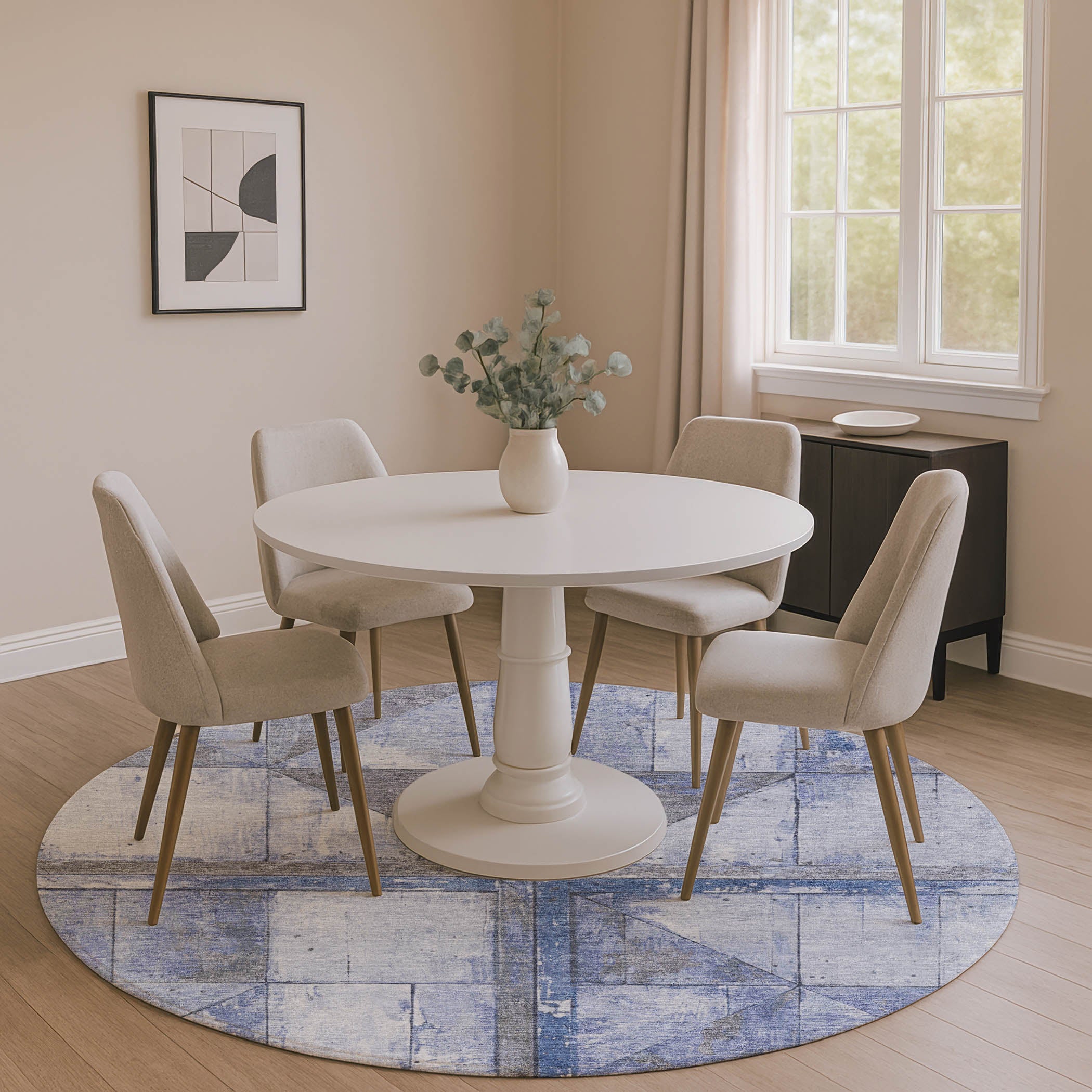 Rome Machine Washable Transitional Denim Blue Rug 8' x 8' #shape_Round