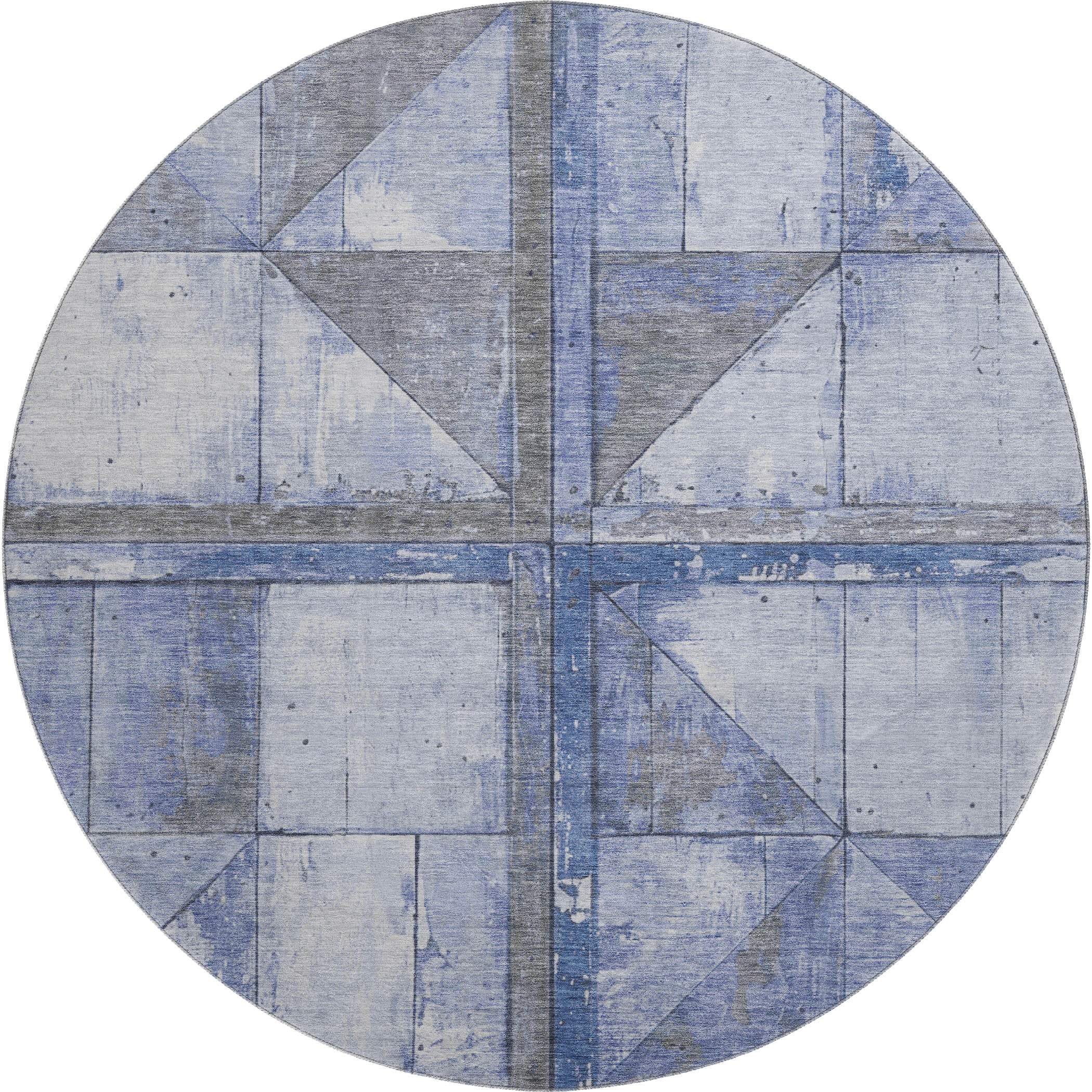 Rome Machine Washable Transitional Denim Blue Rug 8' x 8' #shape_Round