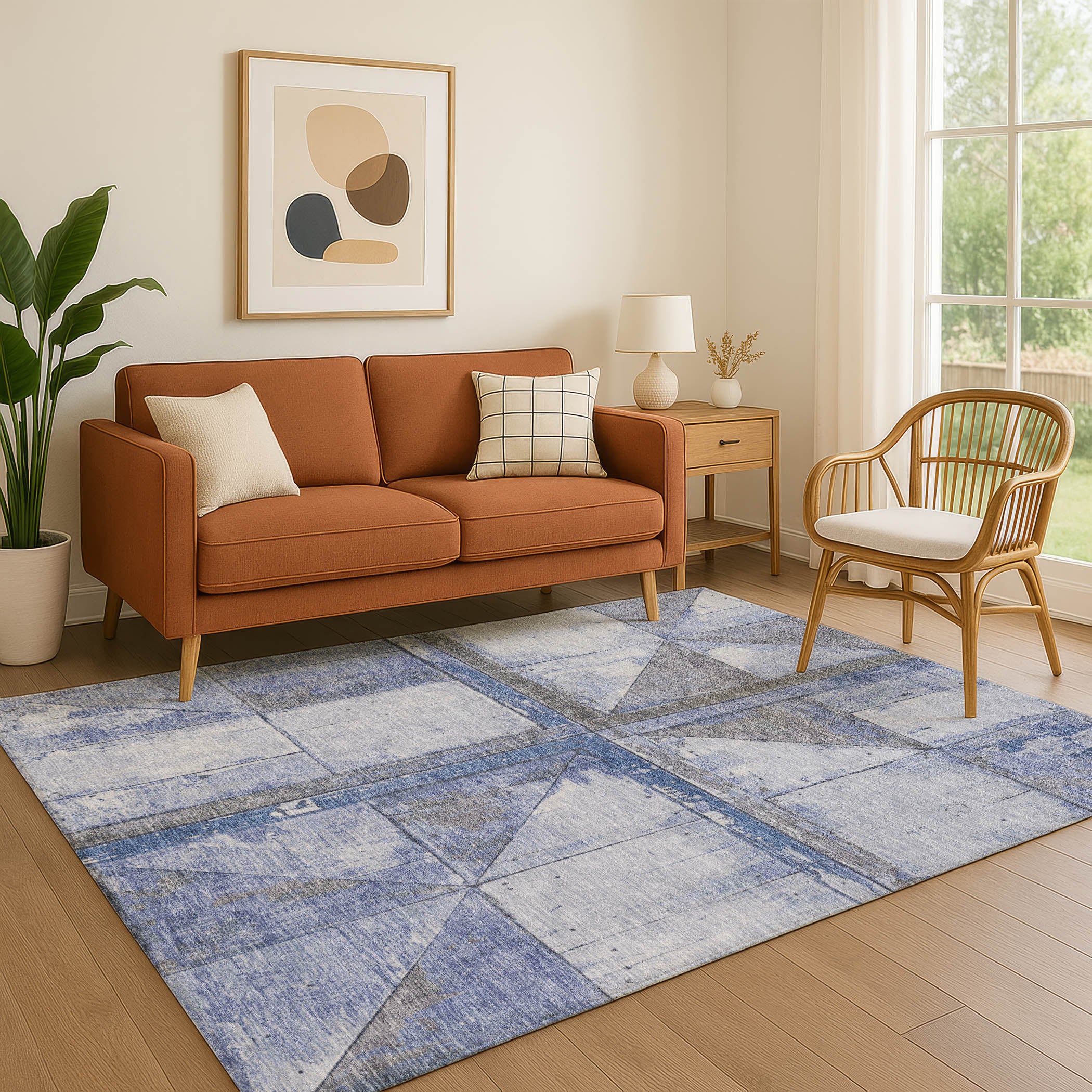 Rome Machine Washable Transitional Denim Blue Rug 2'6" x 3'10" #shape_Rectangle