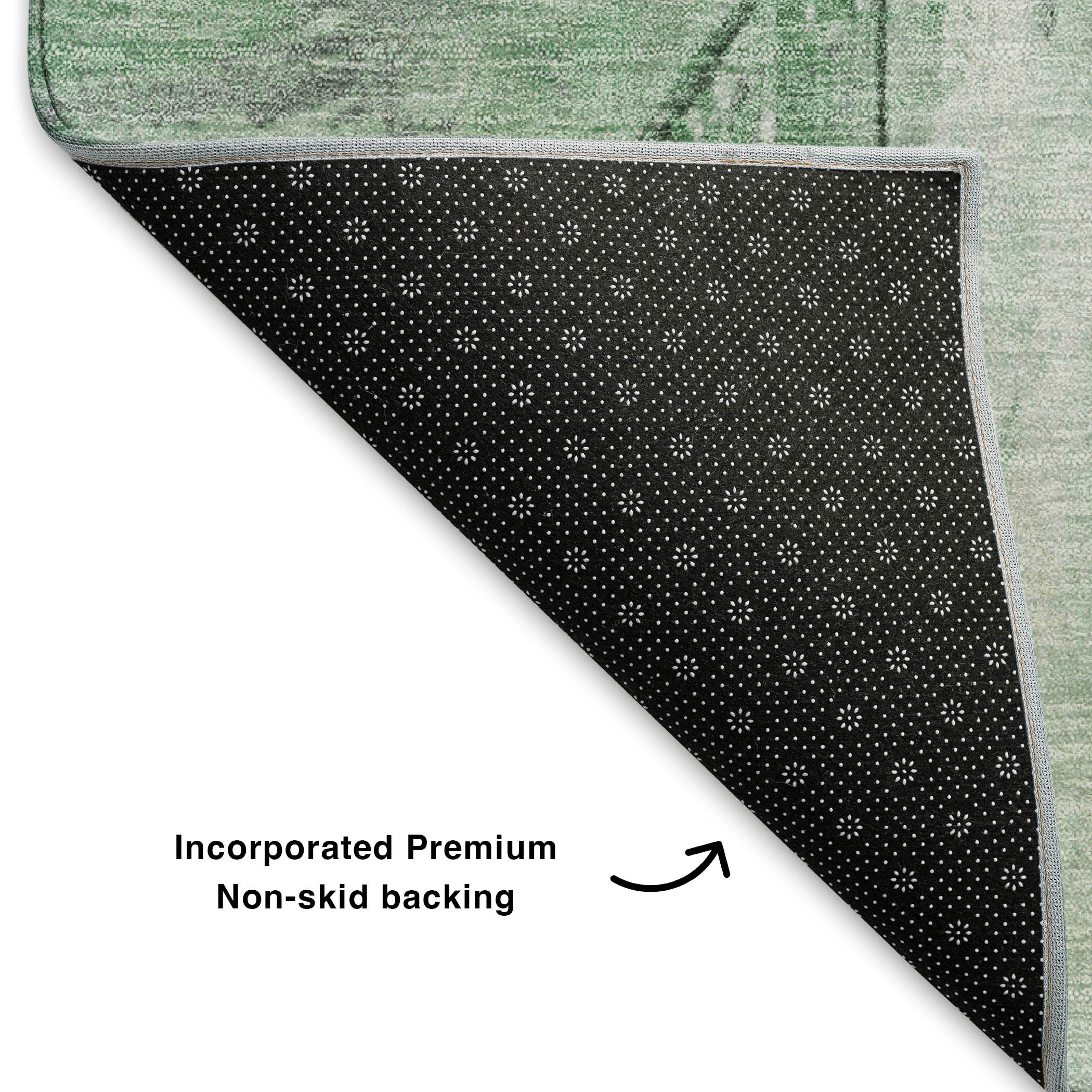 Rome Machine Washable Transitional Green Rug 1'8" x 2'6" #shape_Rectangle