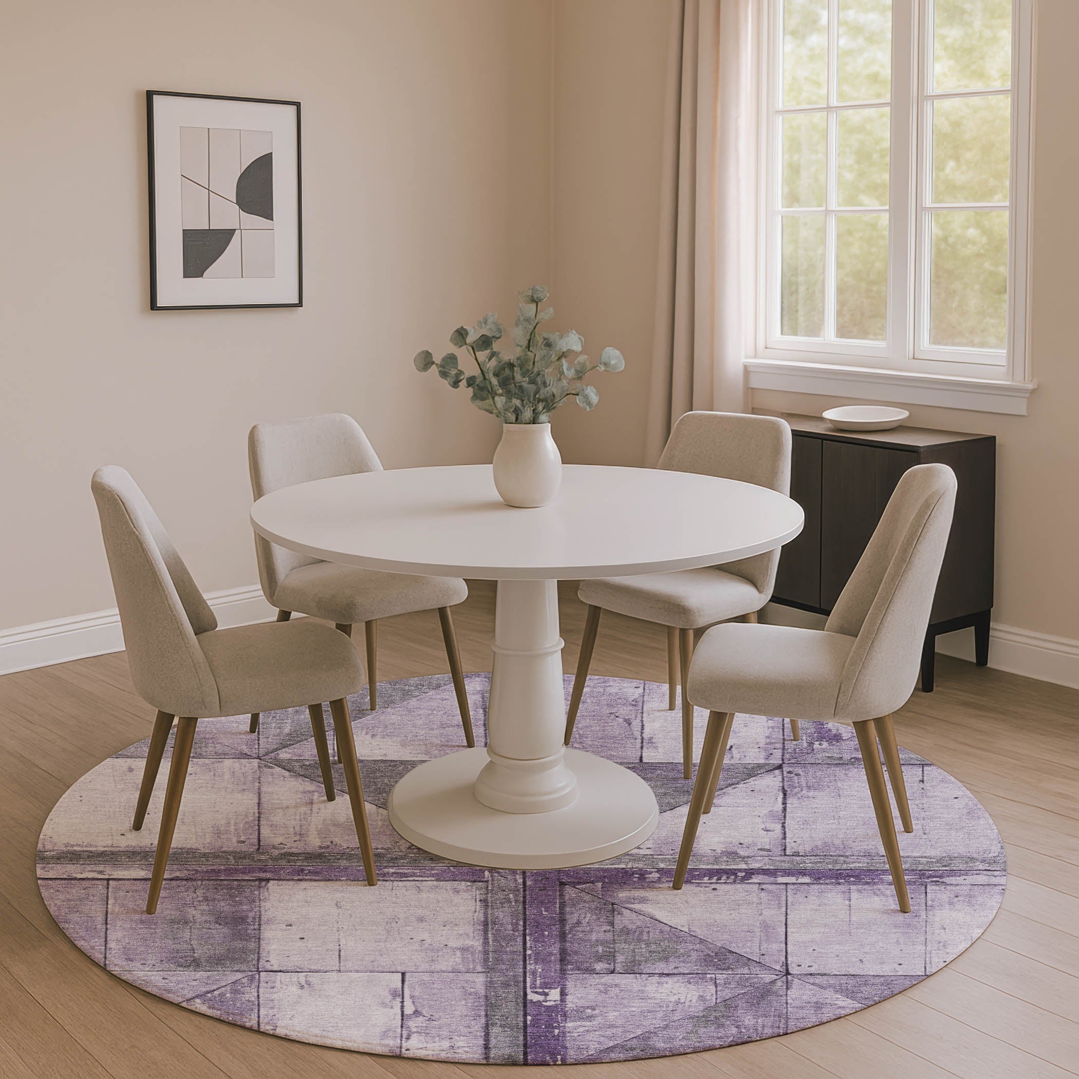 Rome Machine Washable Transitional Purple Rug 8' x 8' #shape_Round