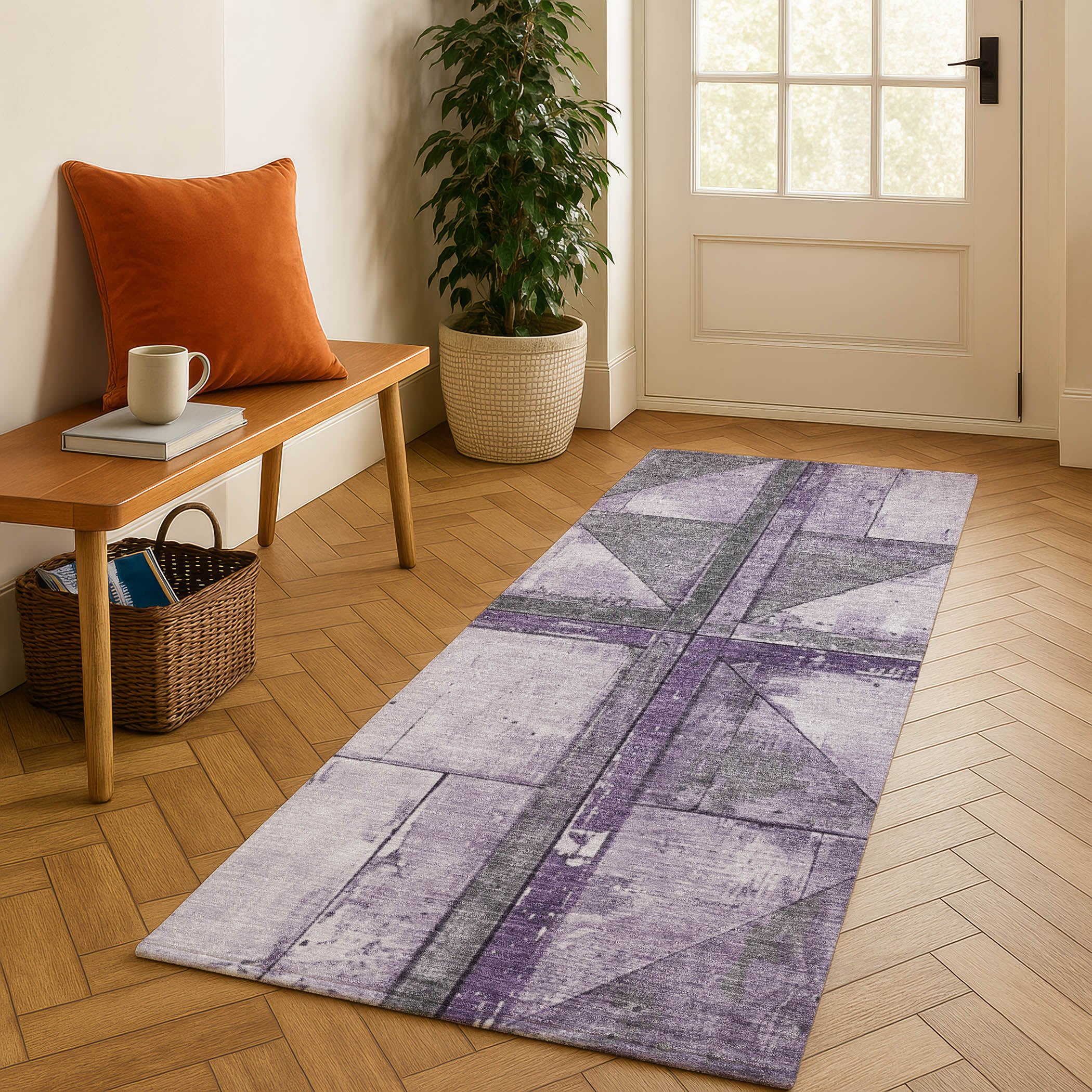 Rome Machine Washable Transitional Purple Rug 2'3" x 7'6" #shape_Runner