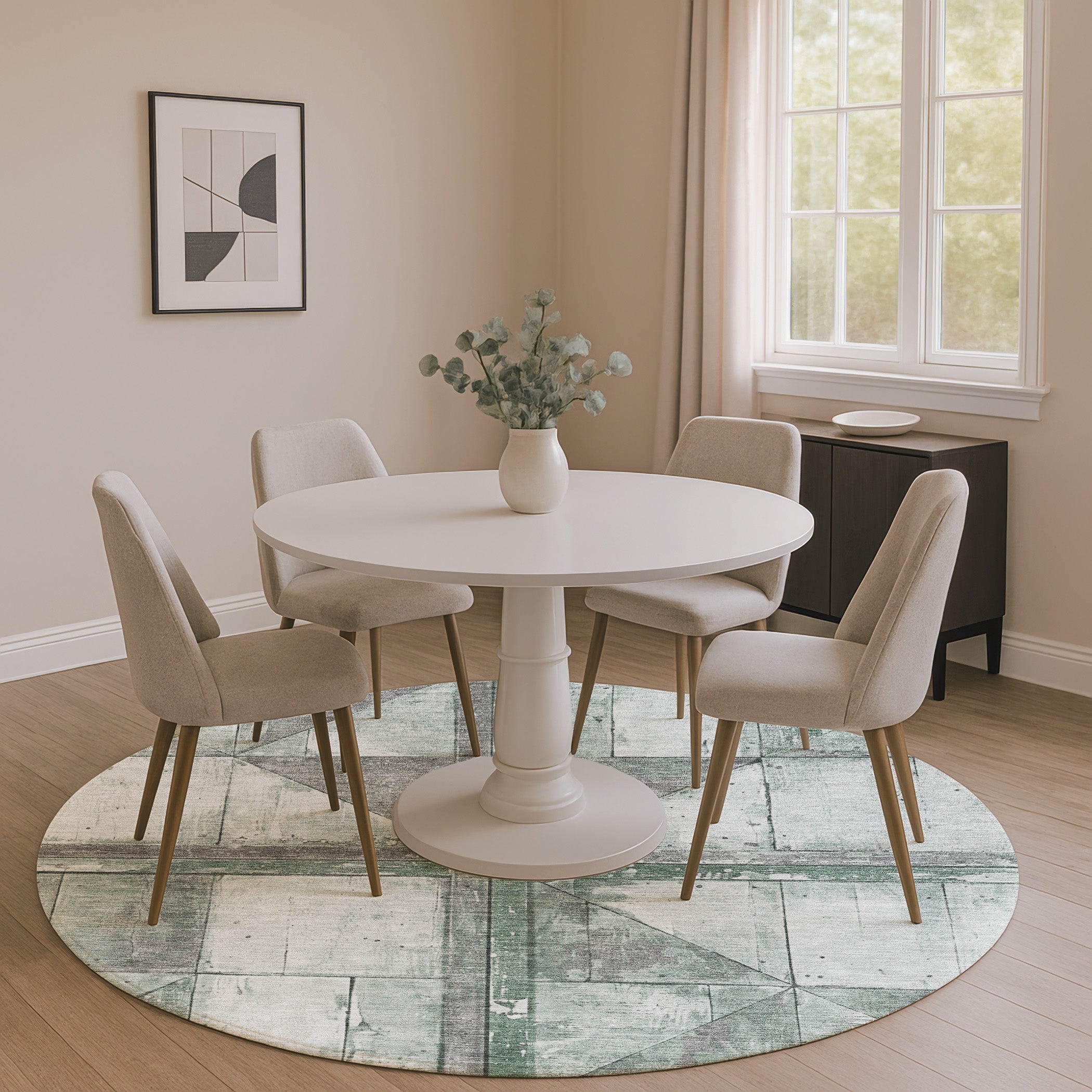 Rome Machine Washable Transitional Sage Green Rug 8' x 8' #shape_Round