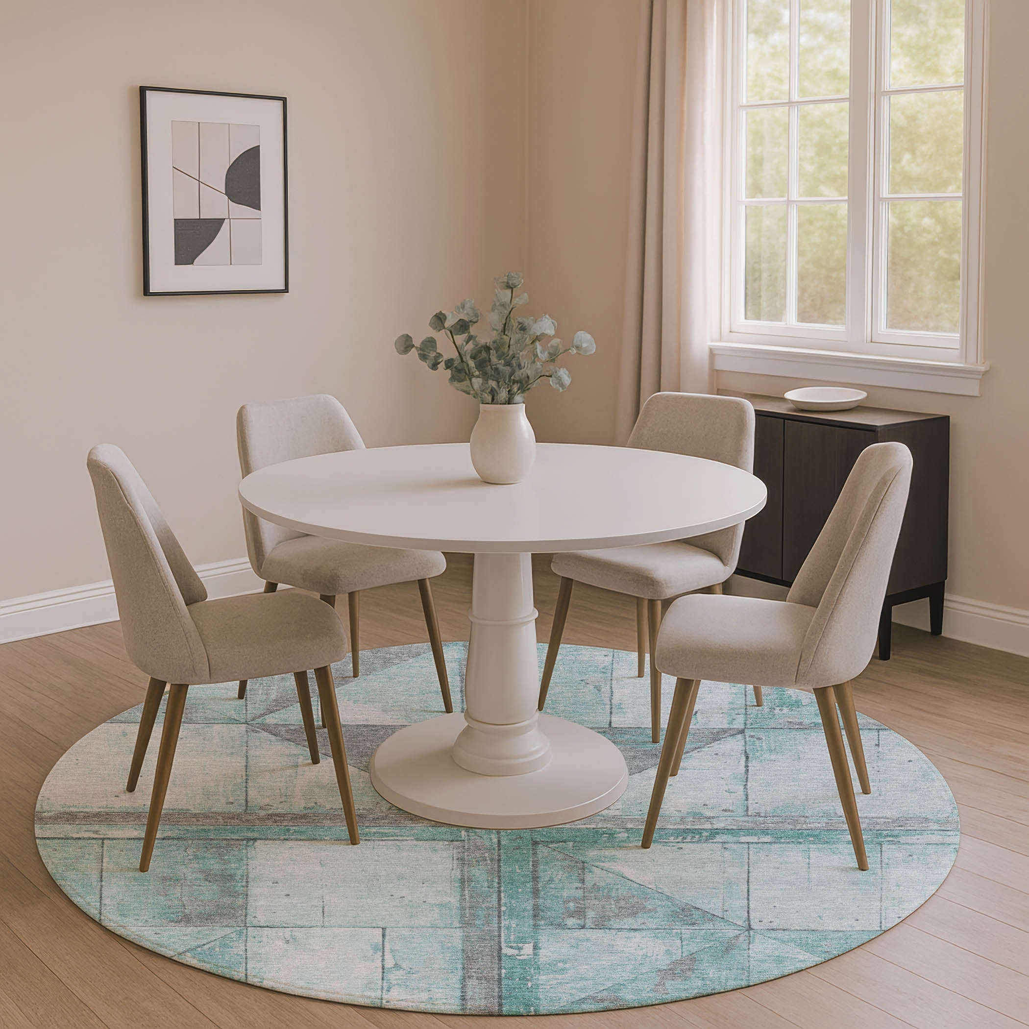 Rome Machine Washable Transitional Teal Rug 8' x 8' #shape_Round