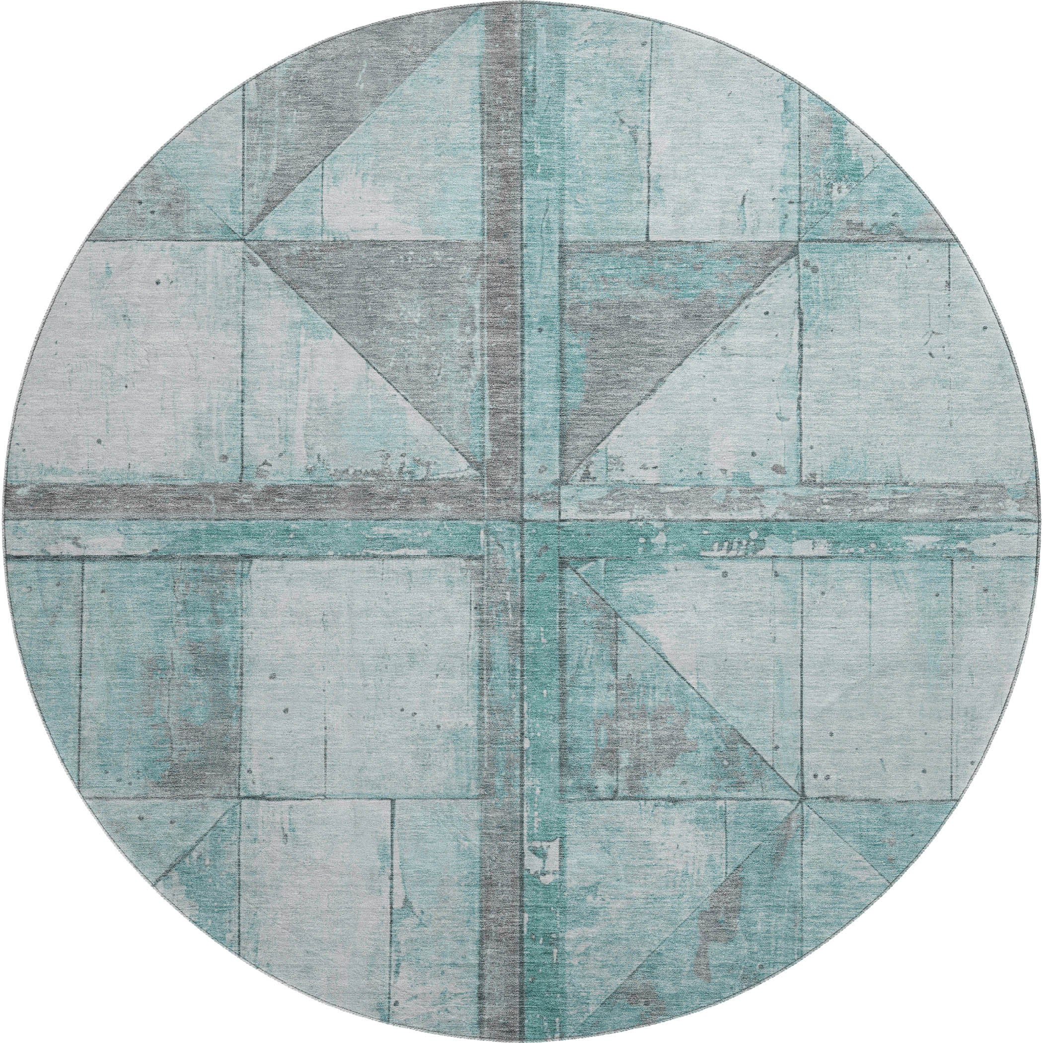 Rome Machine Washable Transitional Teal Rug 8' x 8' #shape_Round