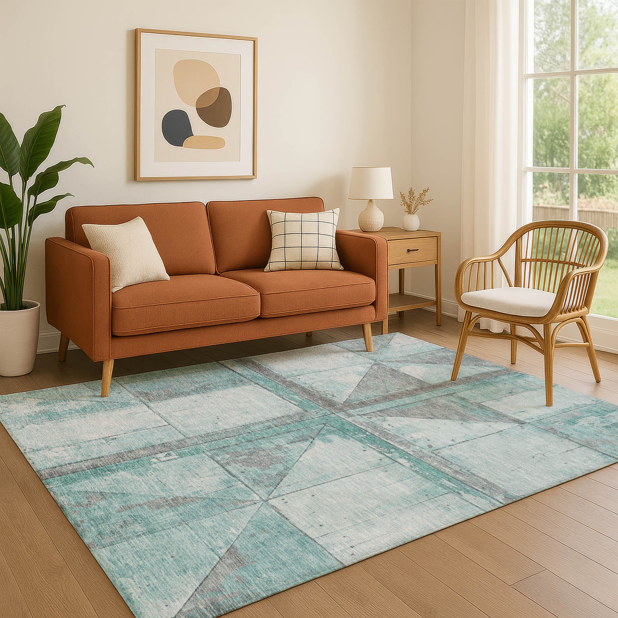 Rome Machine Washable Transitional Teal Rug 2'6" x 3'10" #shape_Rectangle