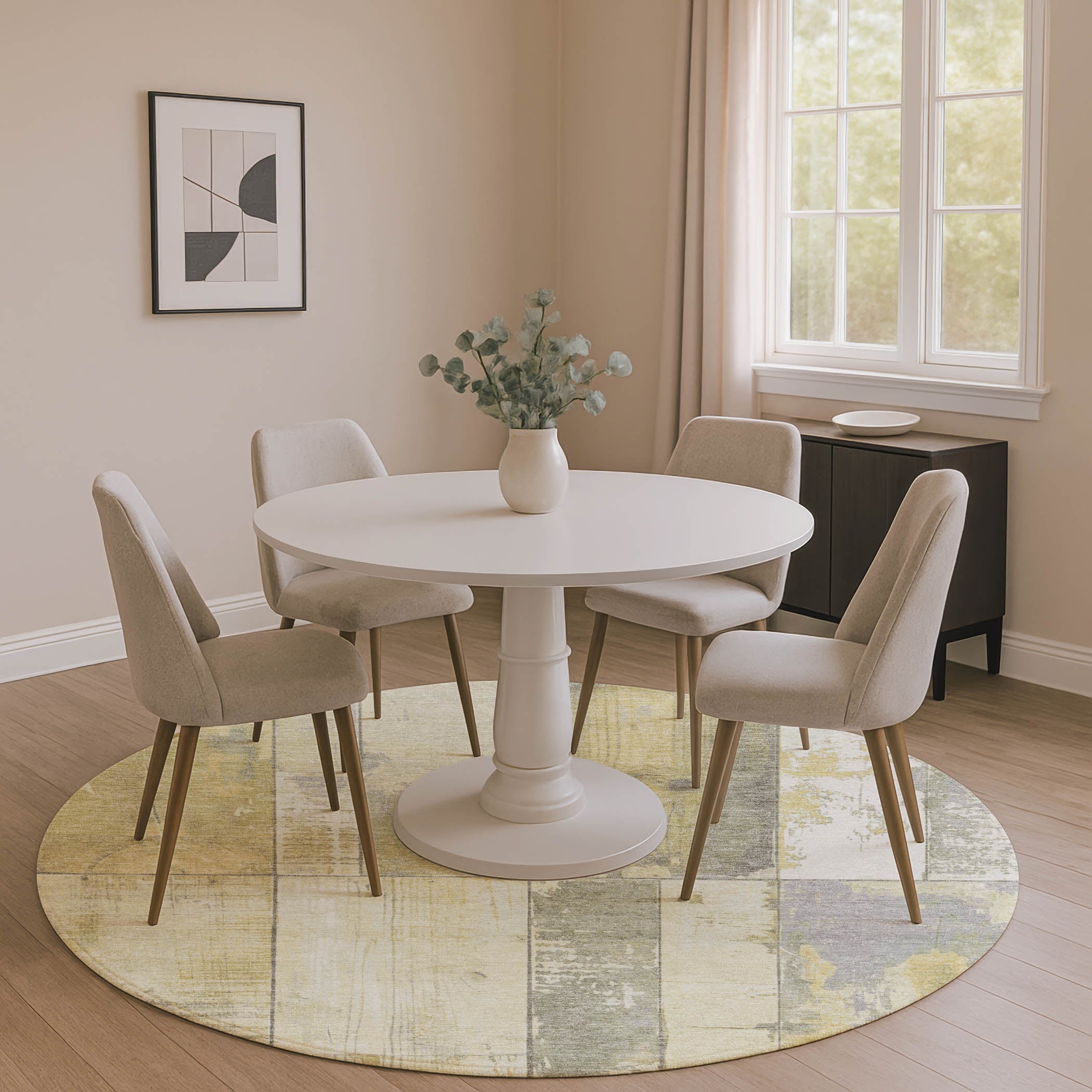 Santorini Machine Washable Transitional Gold Rug 8' x 8' #shape_Round