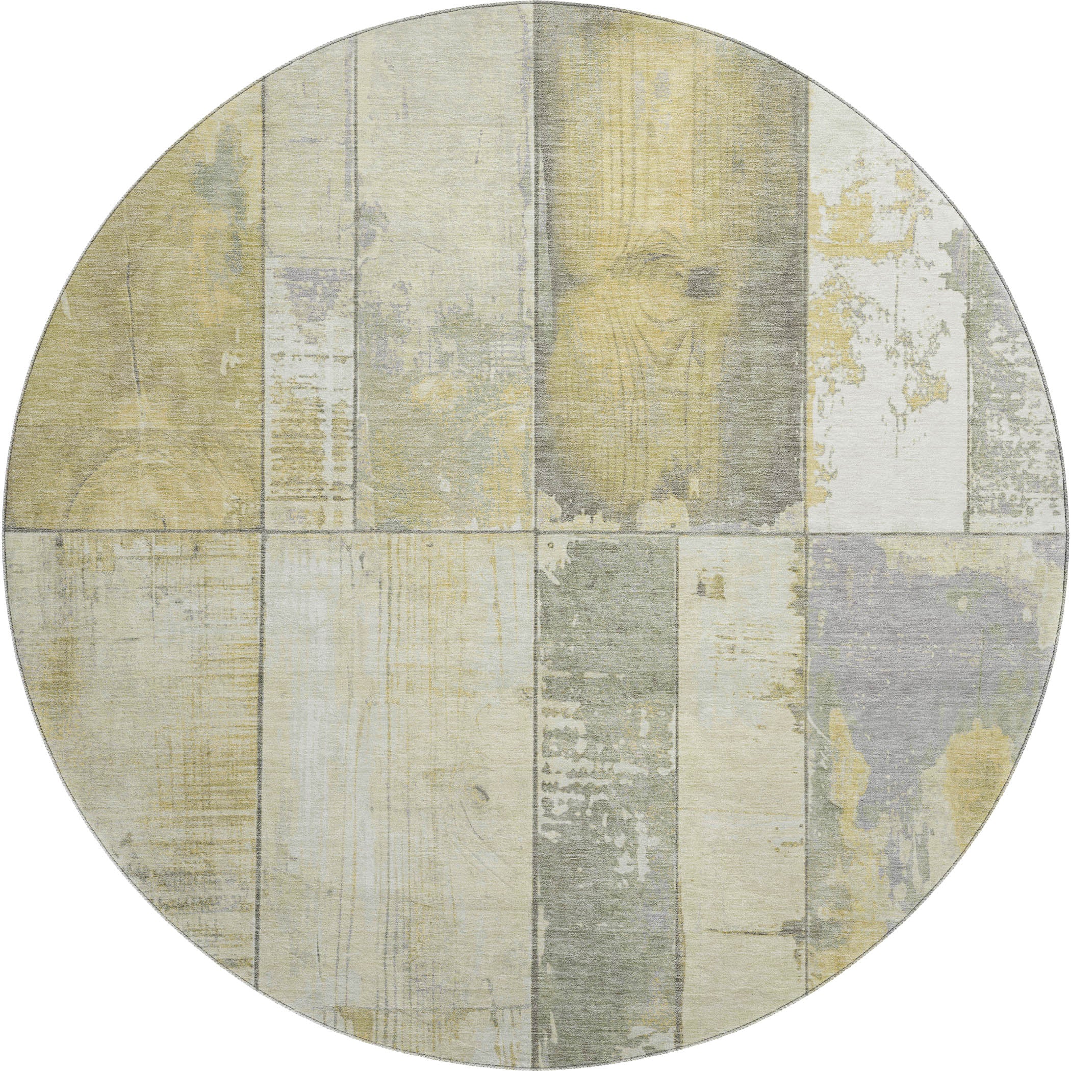 Santorini Machine Washable Transitional Gold Rug 8' x 8' #shape_Round