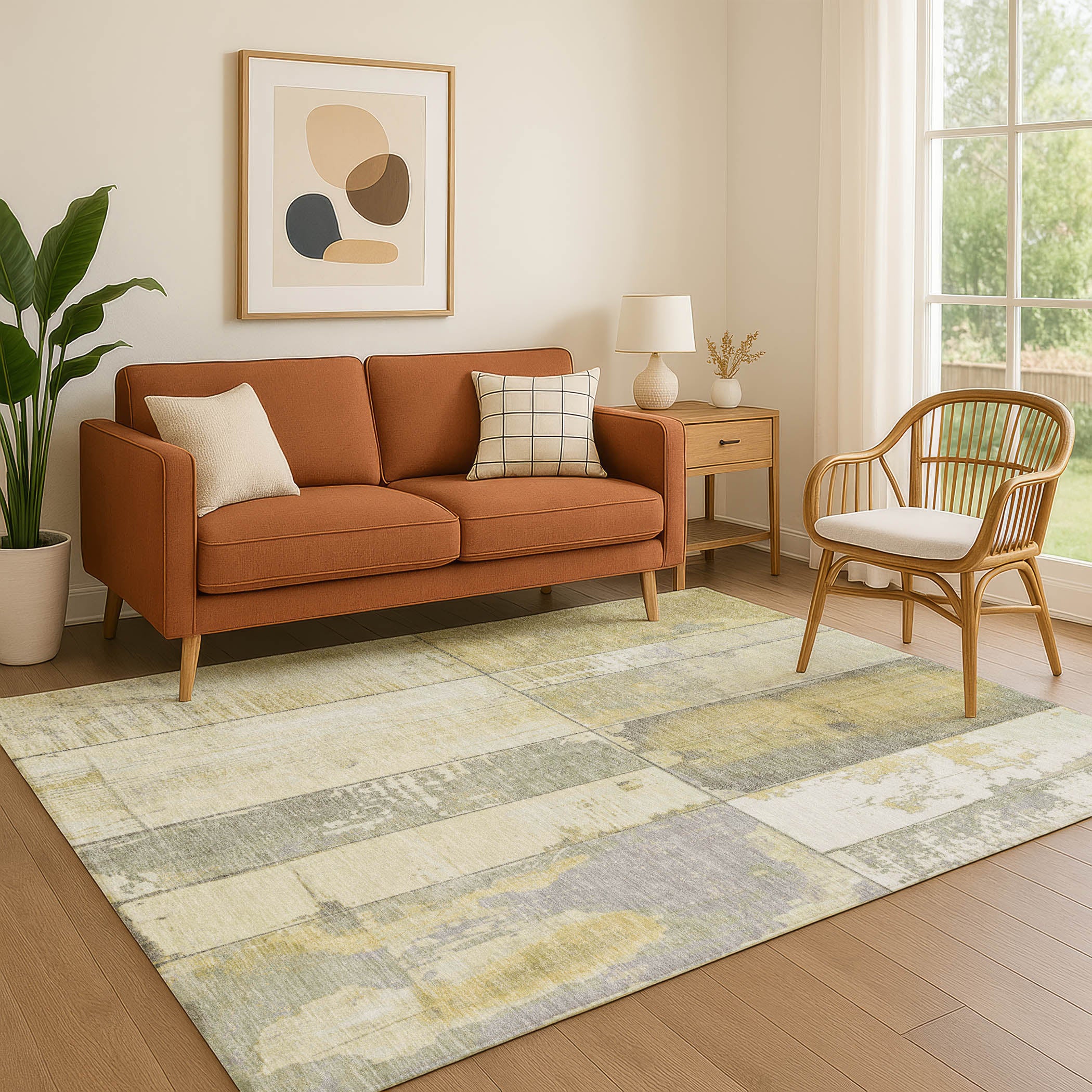 Santorini Machine Washable Transitional Gold Rug 2'6" x 3'10" #shape_Rectangle