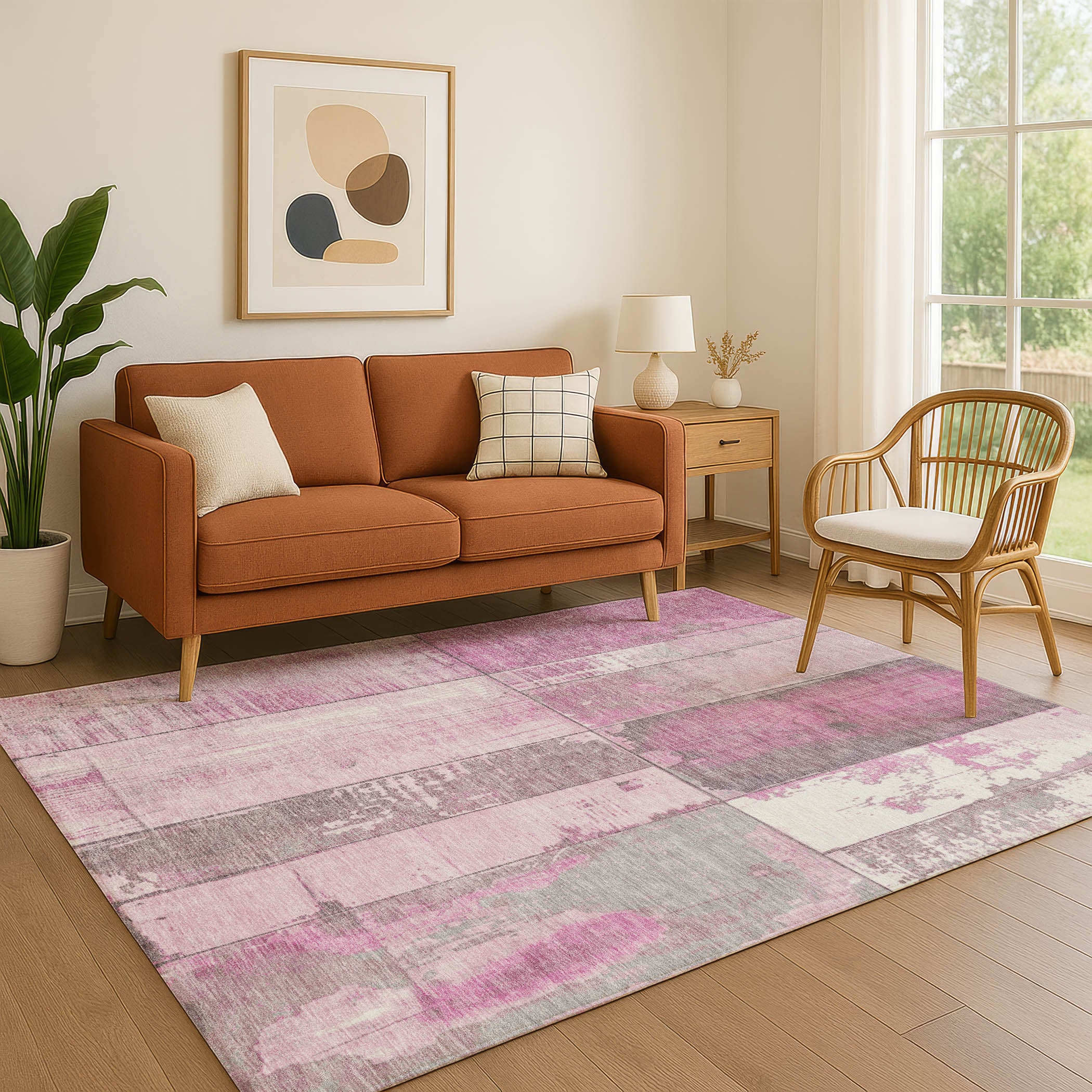 Santorini Machine Washable Transitional Pink Rug 2'6" x 3'10" #shape_Rectangle