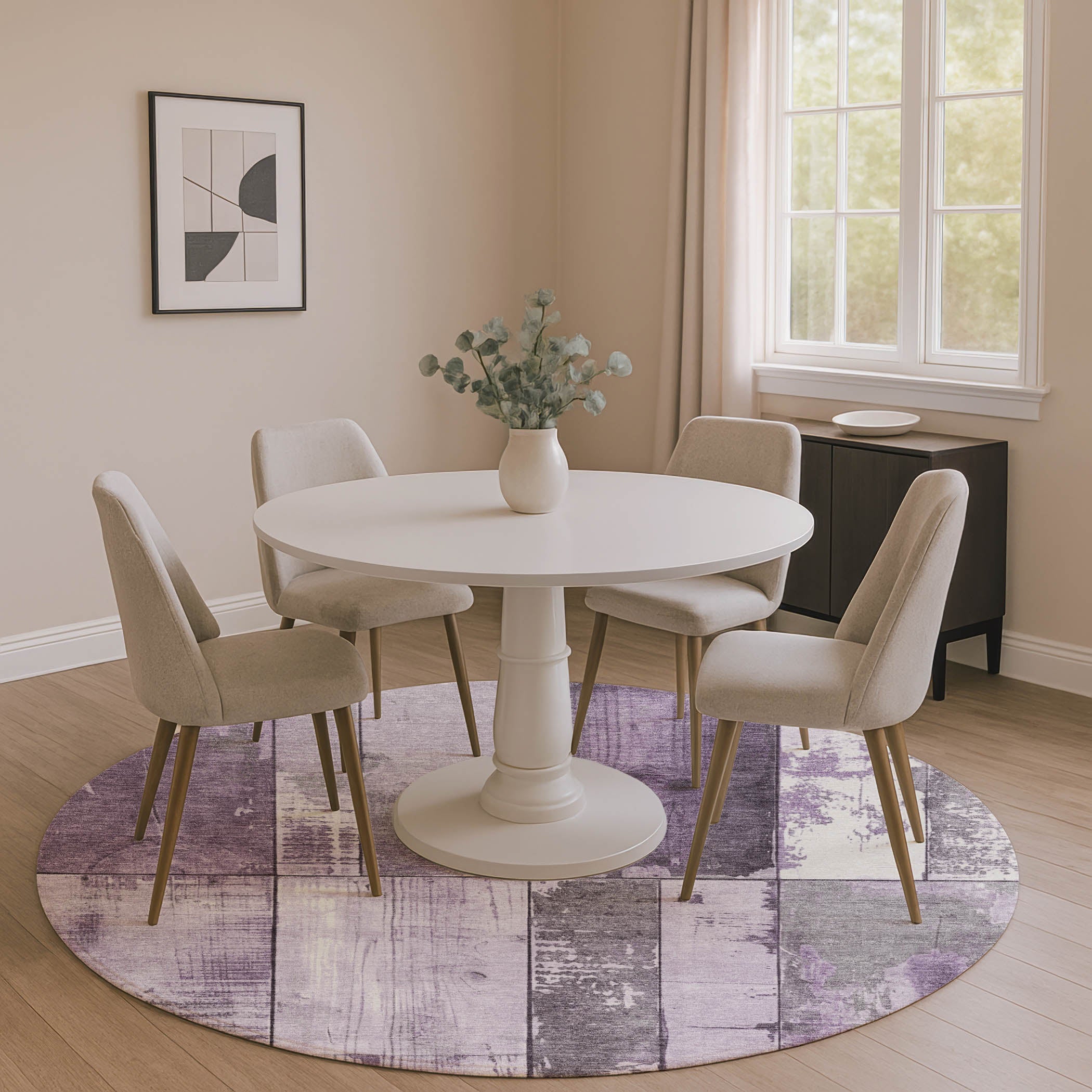Santorini Machine Washable Transitional Purple Rug 8' x 8' #shape_Round