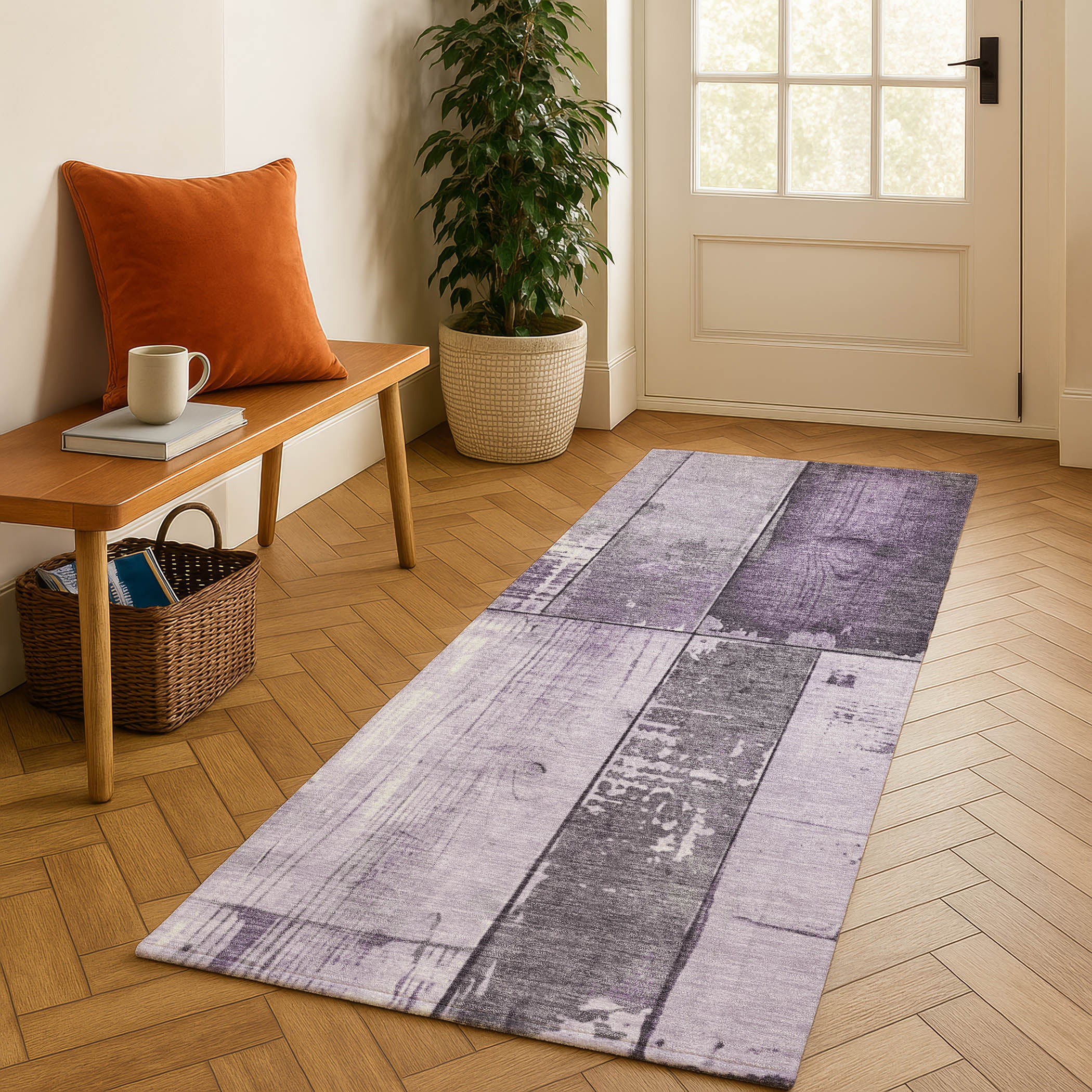 Santorini Machine Washable Transitional Purple Rug 2'3" x 7'6" #shape_Runner