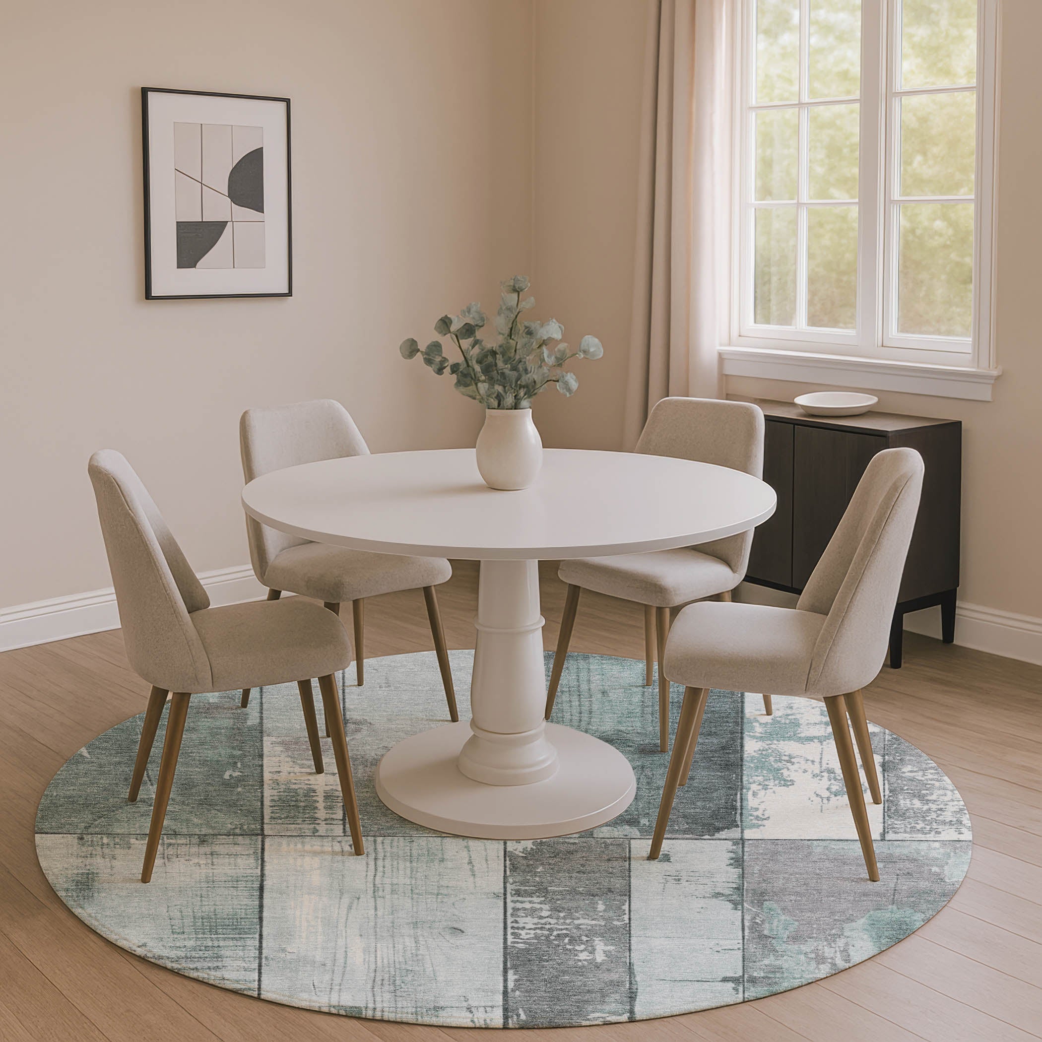 Santorini Machine Washable Transitional Seafoam Blue Rug 8' x 8' #shape_Round
