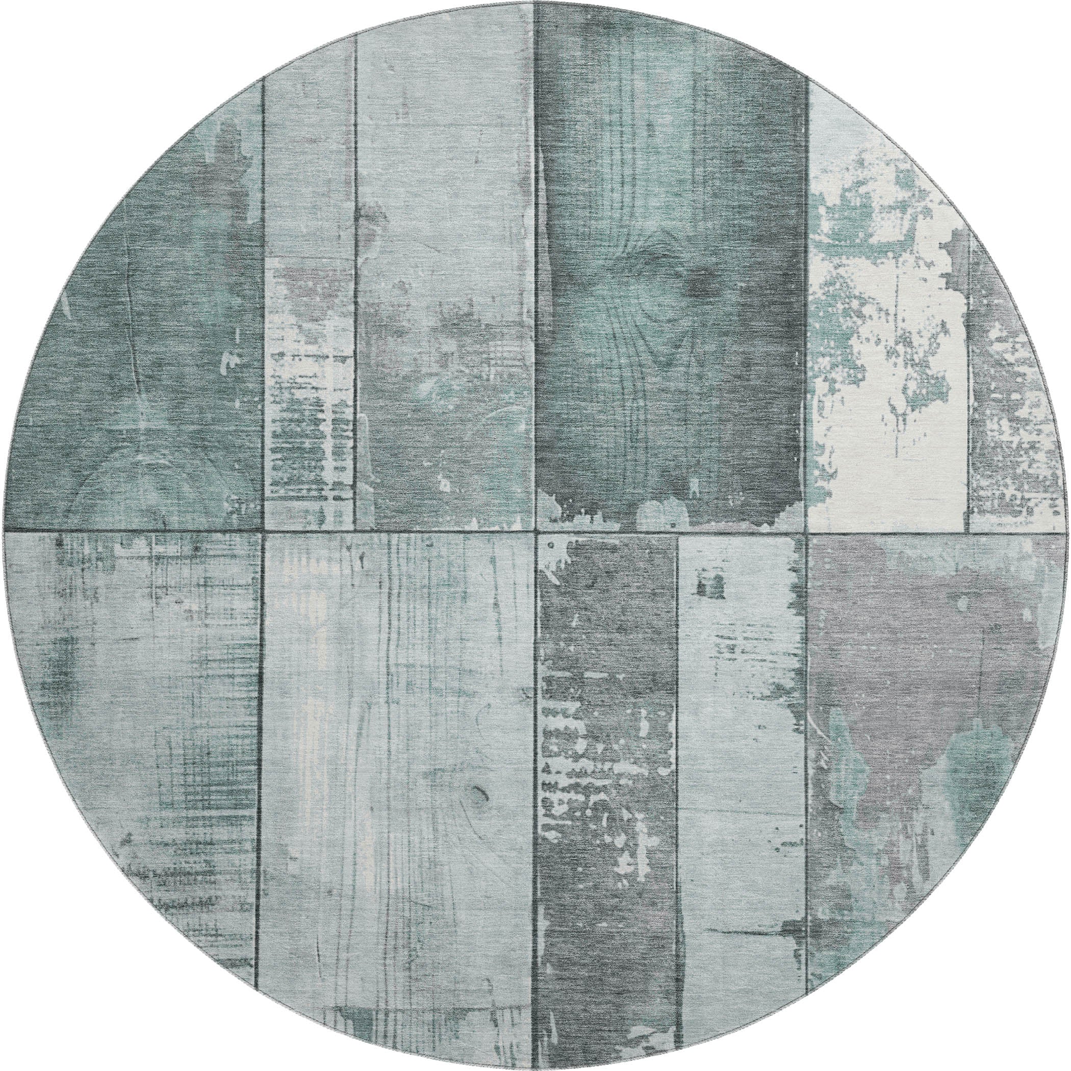 Santorini Machine Washable Transitional Seafoam Blue Rug 8' x 8' #shape_Round