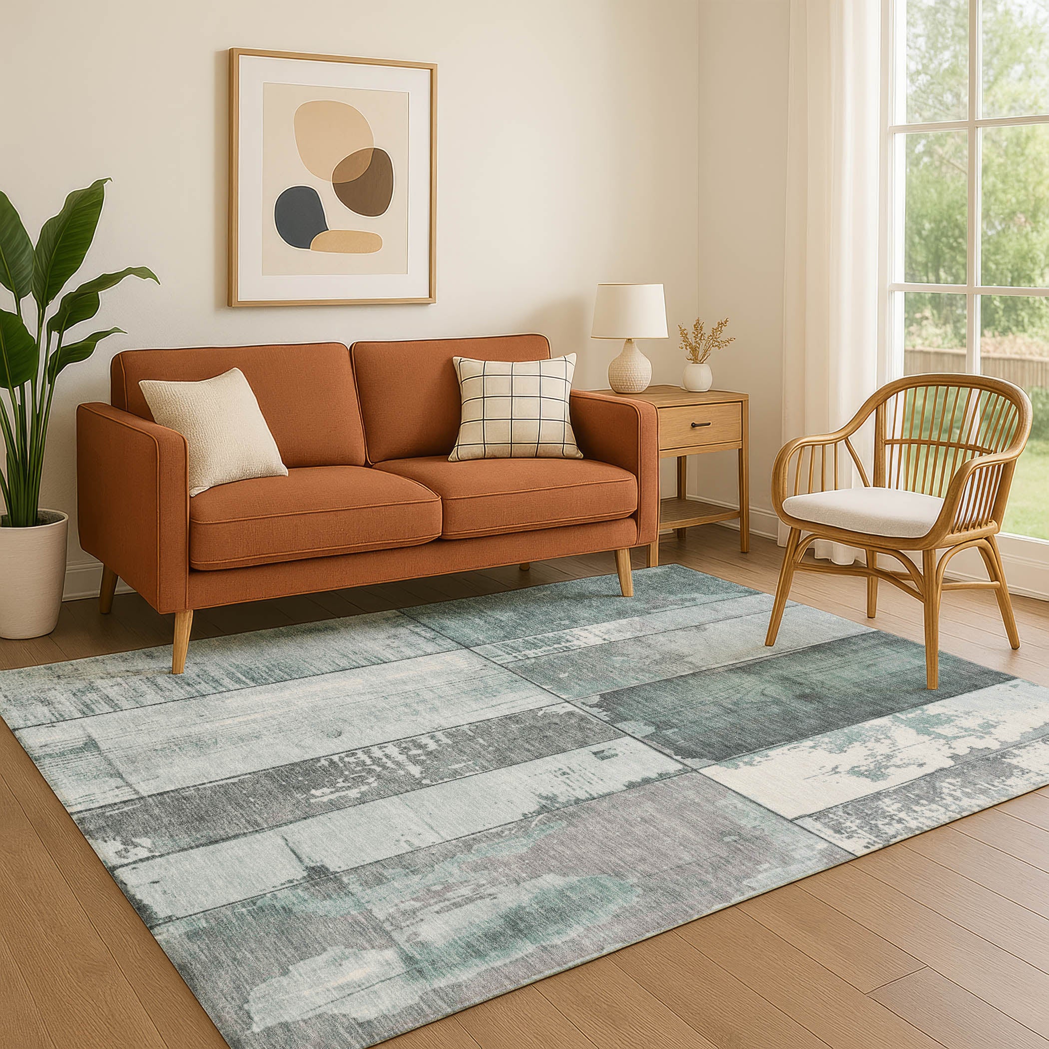 Santorini Machine Washable Transitional Seafoam Blue Rug 2'6" x 3'10" #shape_Rectangle