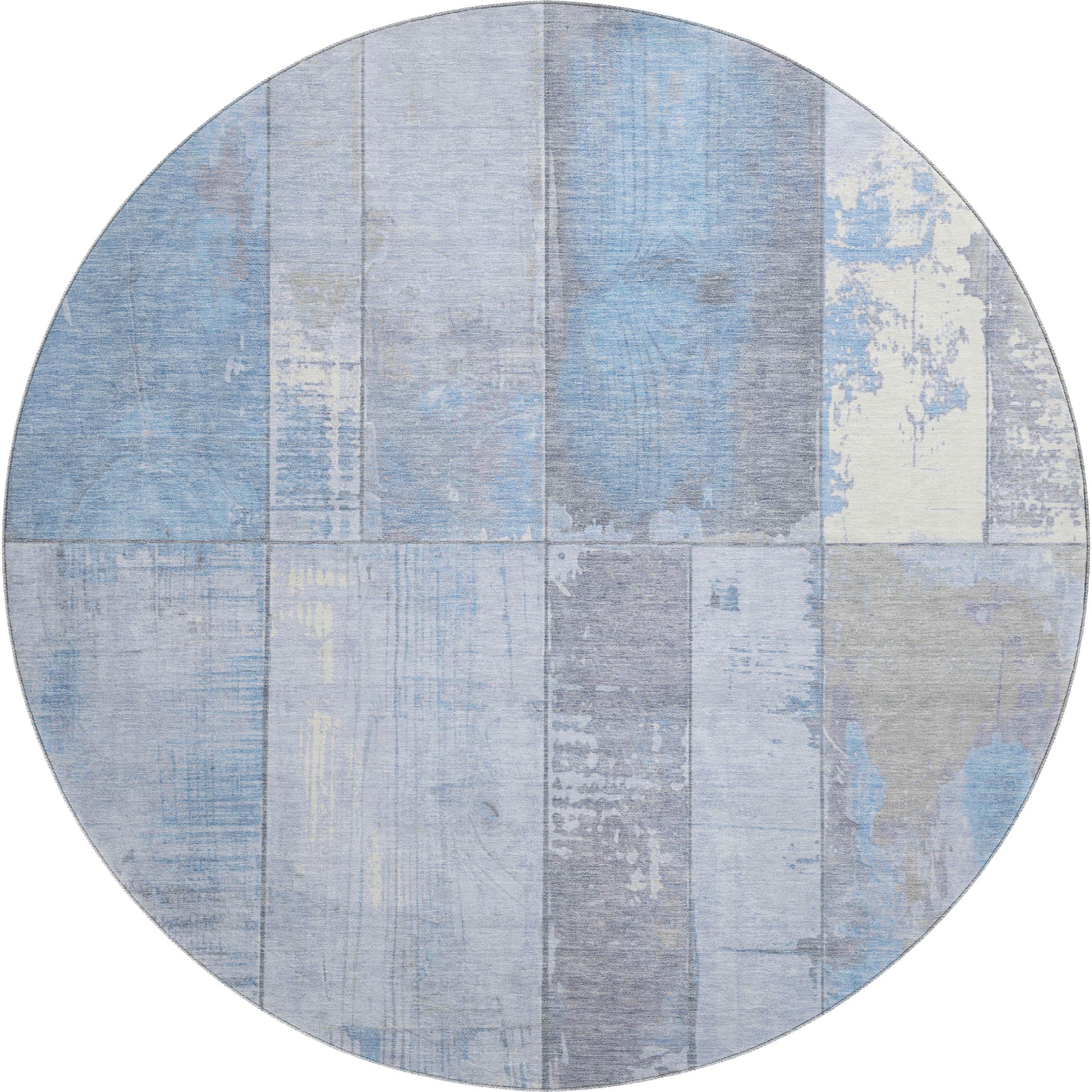 Santorini Machine Washable Transitional Sky Blue Rug 8' x 8' #shape_Round