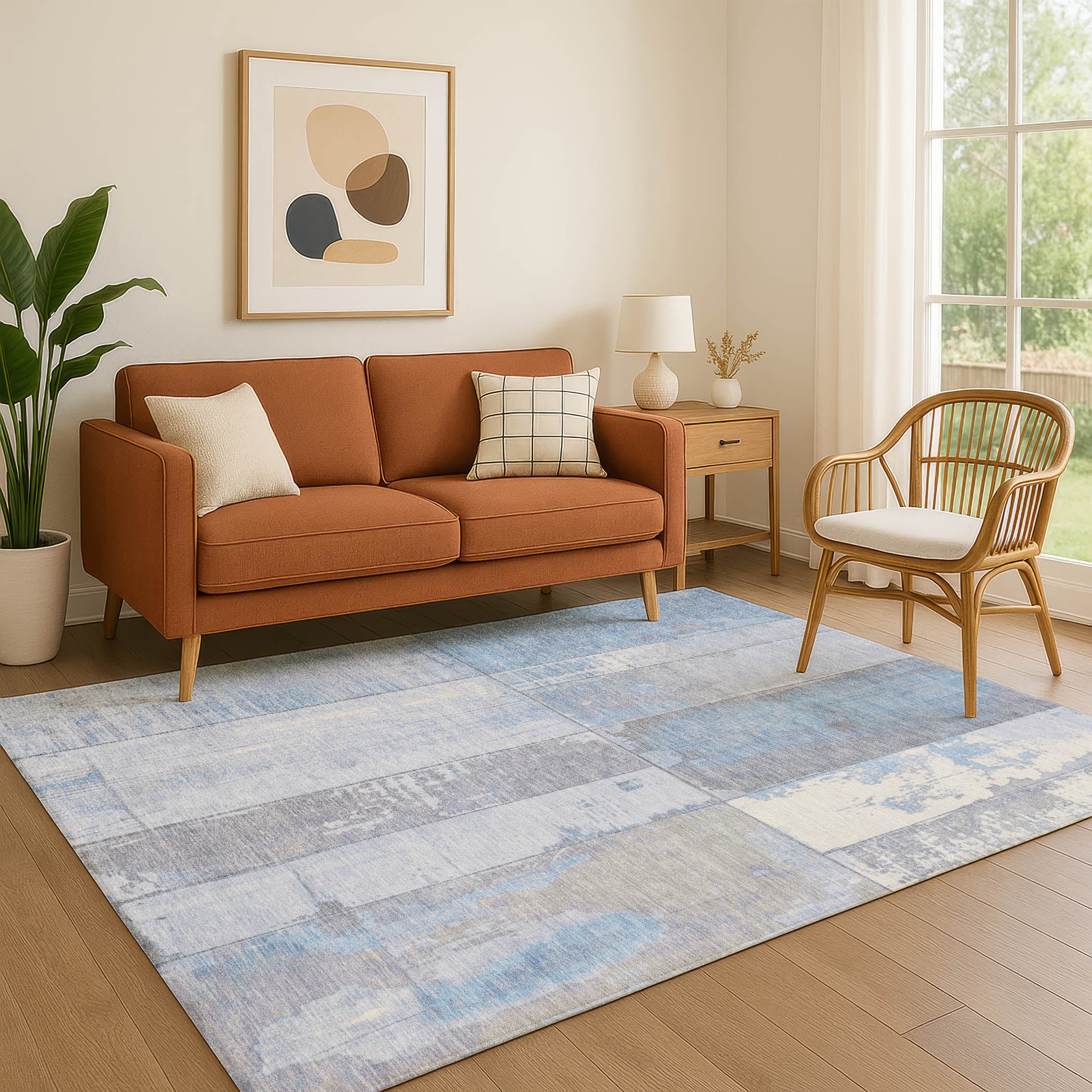Santorini Machine Washable Transitional Sky Blue Rug 2'6" x 3'10" #shape_Rectangle
