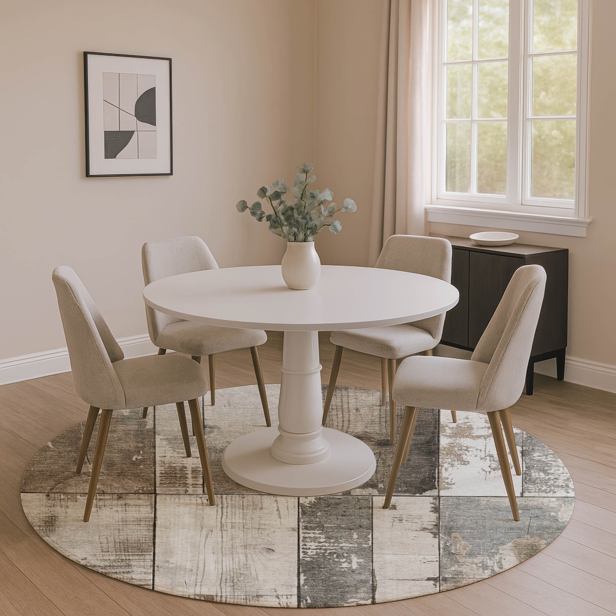 Santorini Machine Washable Transitional Taupe Brown Rug 8' x 8' #shape_Round