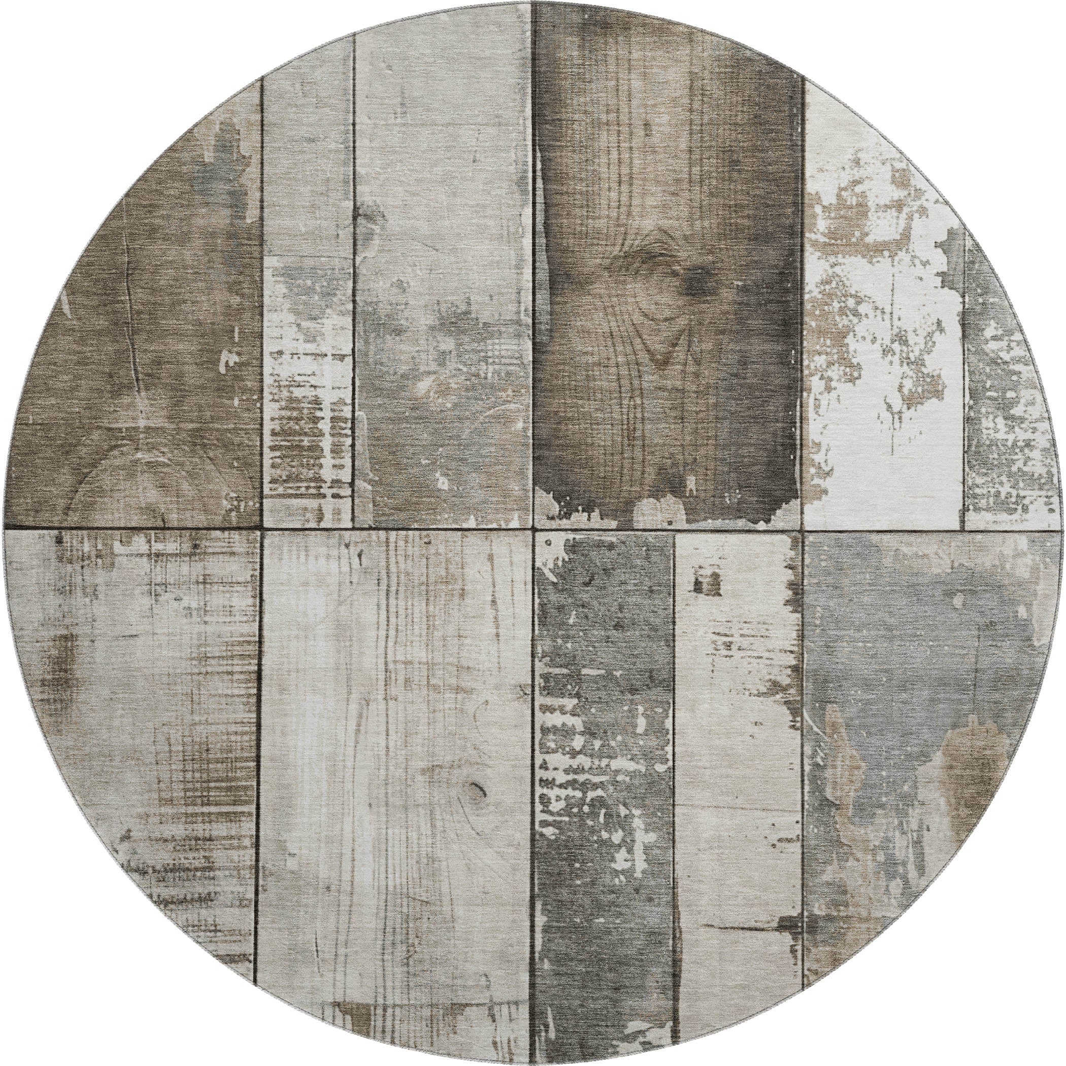 Santorini Machine Washable Transitional Taupe Brown Rug 8' x 8' #shape_Round