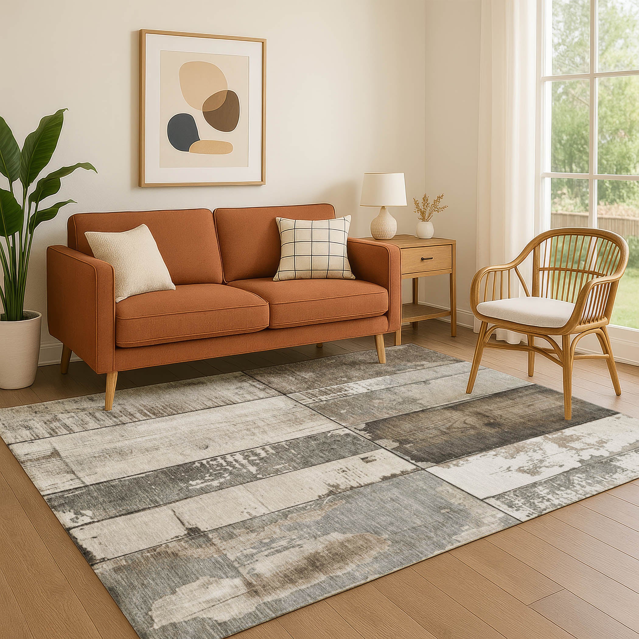 Santorini Machine Washable Transitional Taupe Brown Rug 2'6" x 3'10" #shape_Rectangle