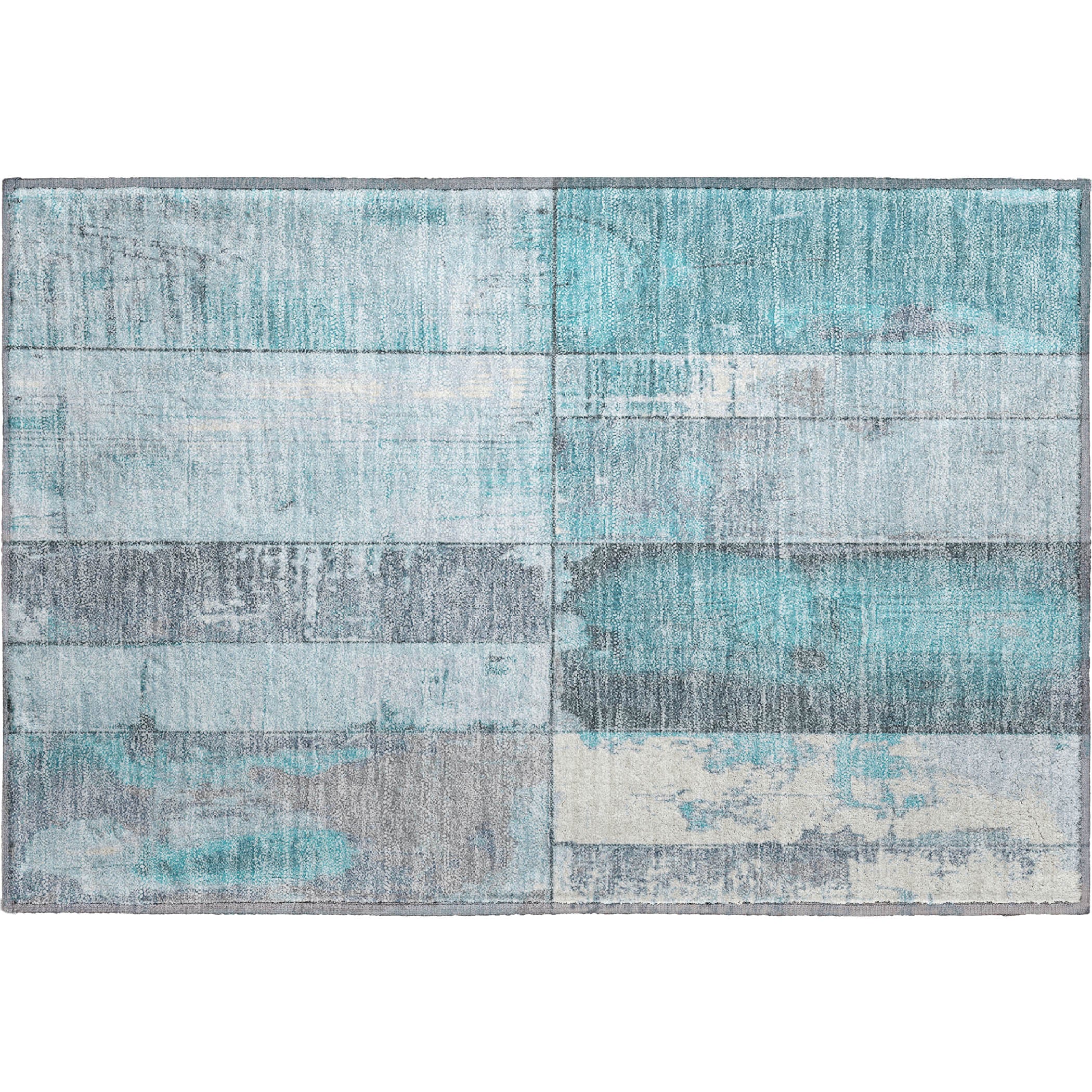 Santorini Machine Washable Transitional Teal Rug 1'8" x 2'6" #shape_Rectangle