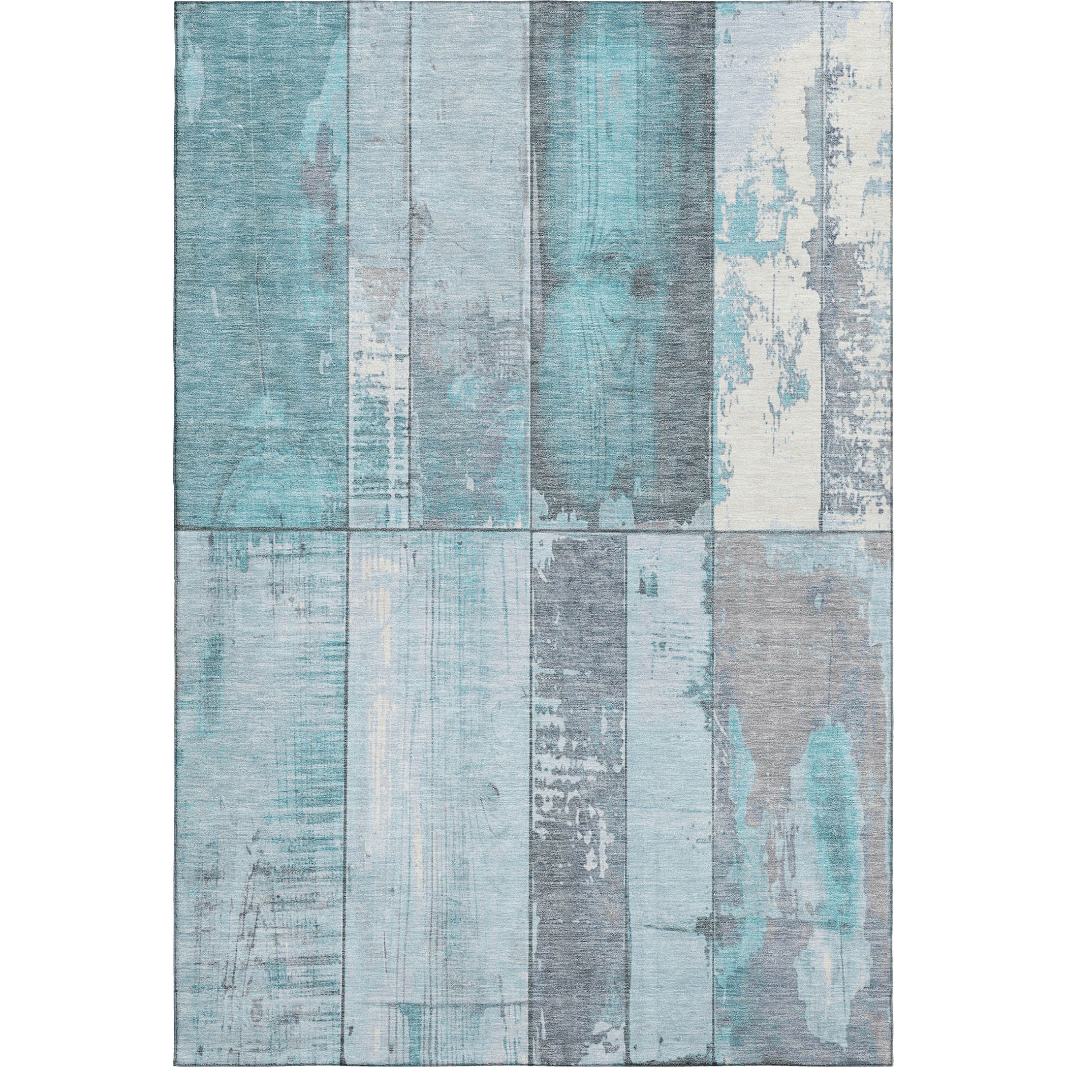 Santorini Machine Washable Transitional Teal Rug 2'6" x 3'10" #shape_Rectangle