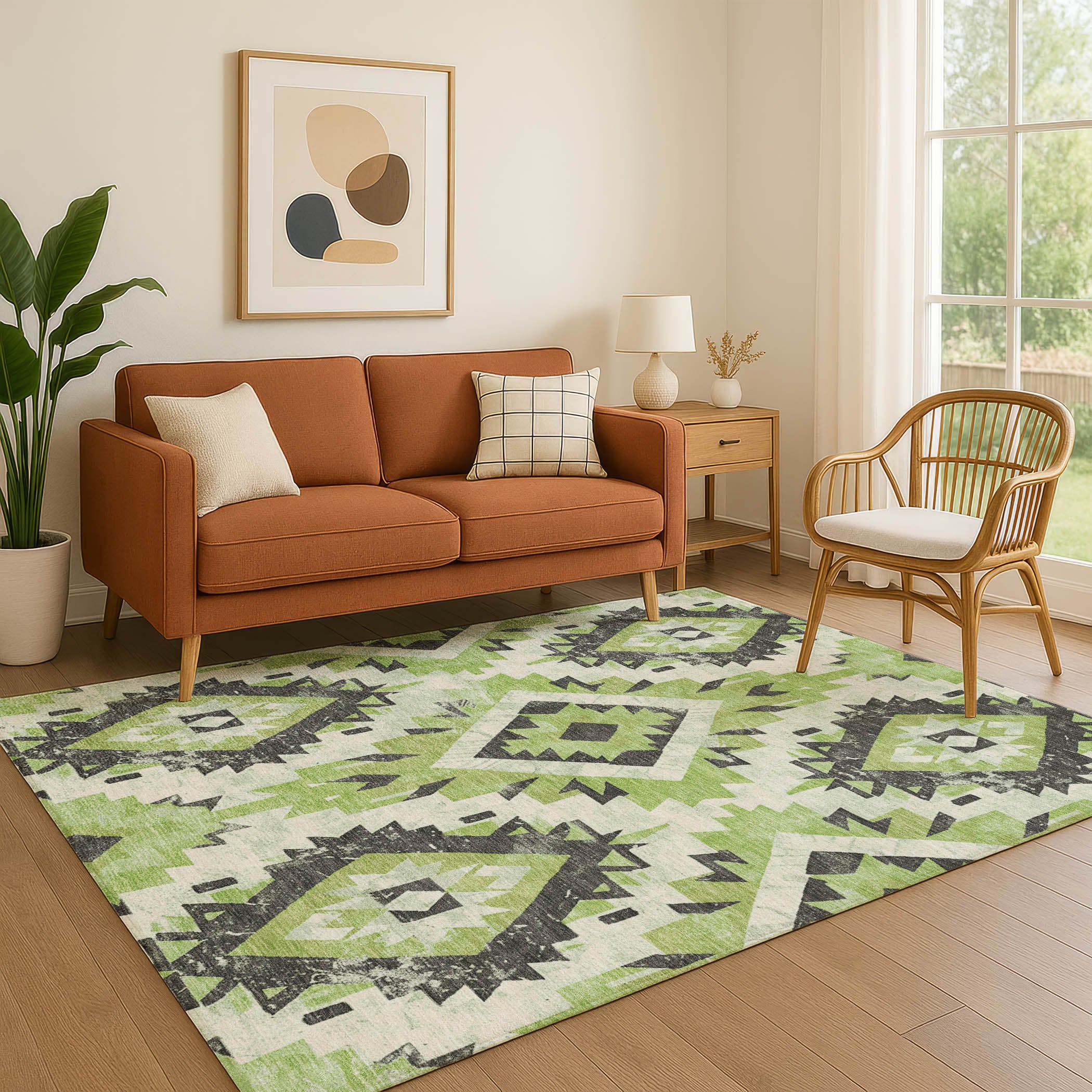 Reykjavik Machine Washable Transitional Aloe Green Rug 2'6" x 3'10" #shape_Rectangle