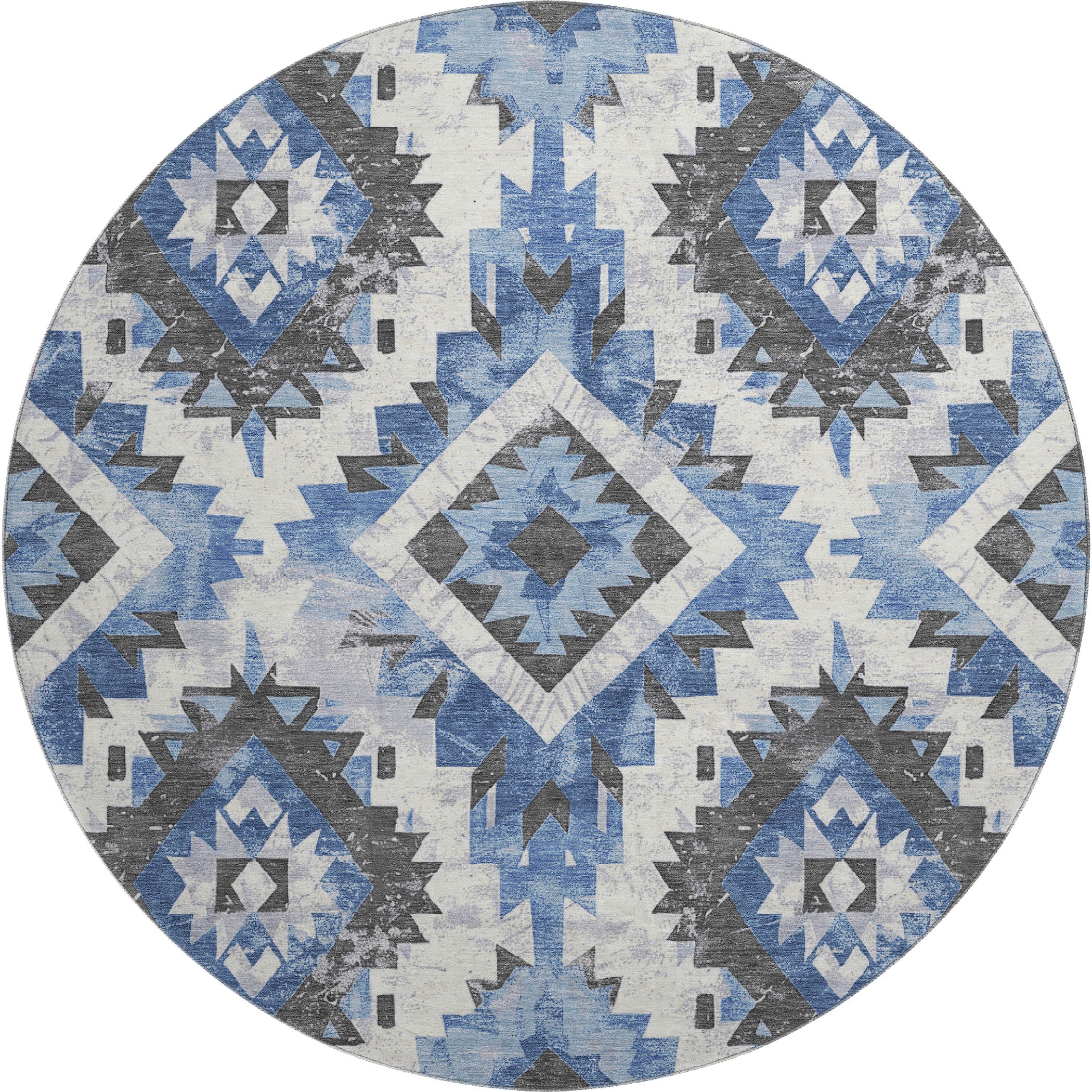 Reykjavik Machine Washable Transitional Blue Rug 8' x 8' #shape_Round
