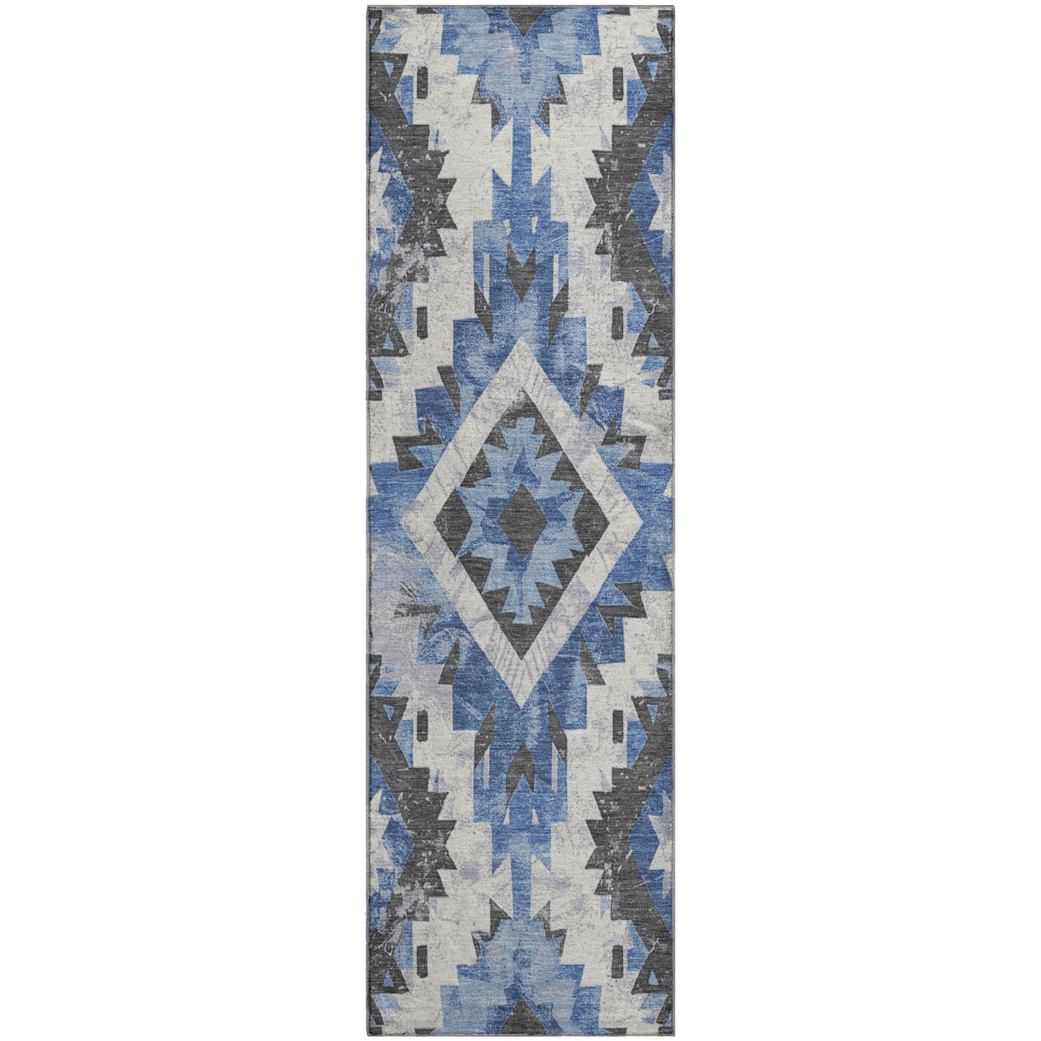 Reykjavik Machine Washable Transitional Blue Rug 2'3" x 7'6" #shape_Runner