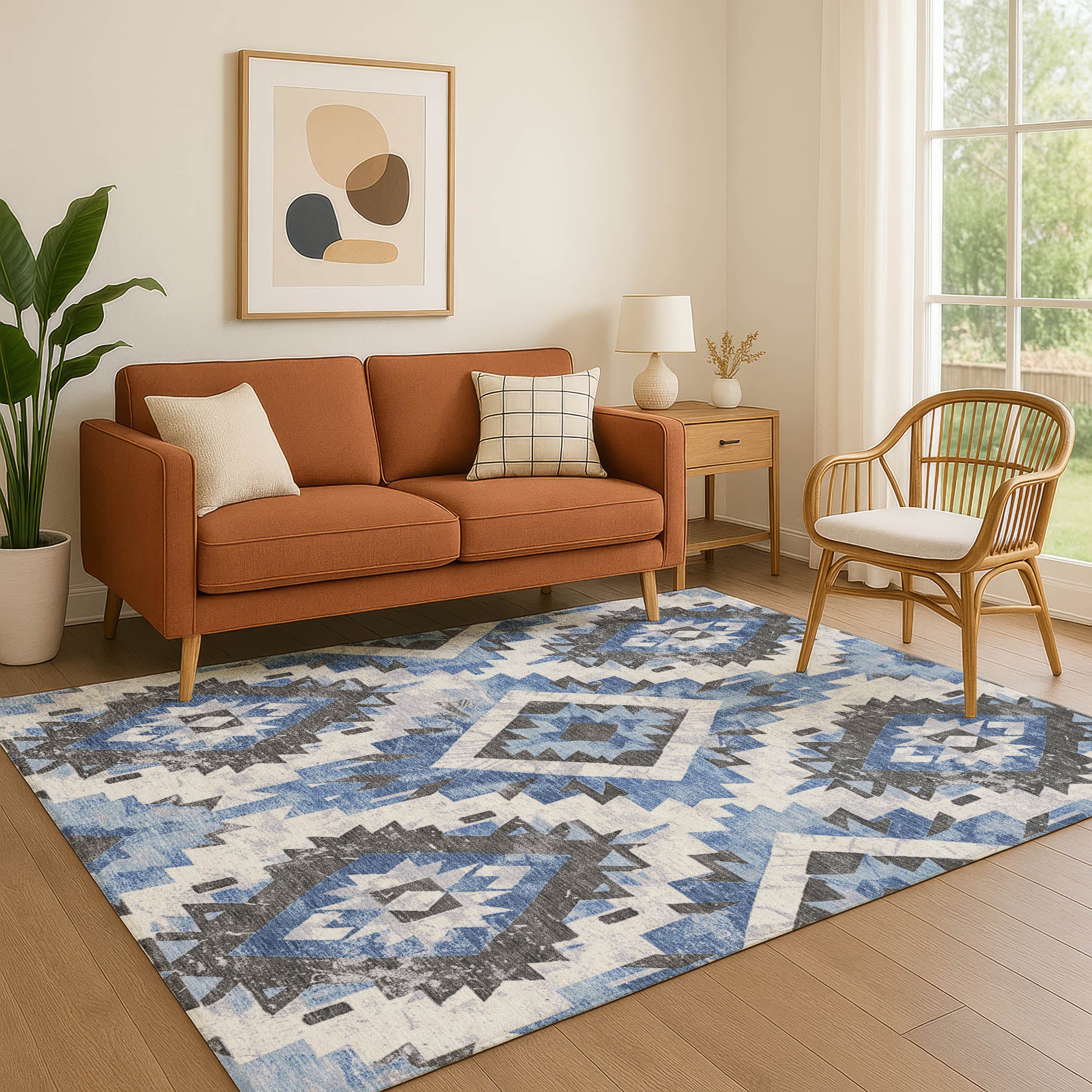 Reykjavik Machine Washable Transitional Blue Rug 2'6" x 3'10" #shape_Rectangle