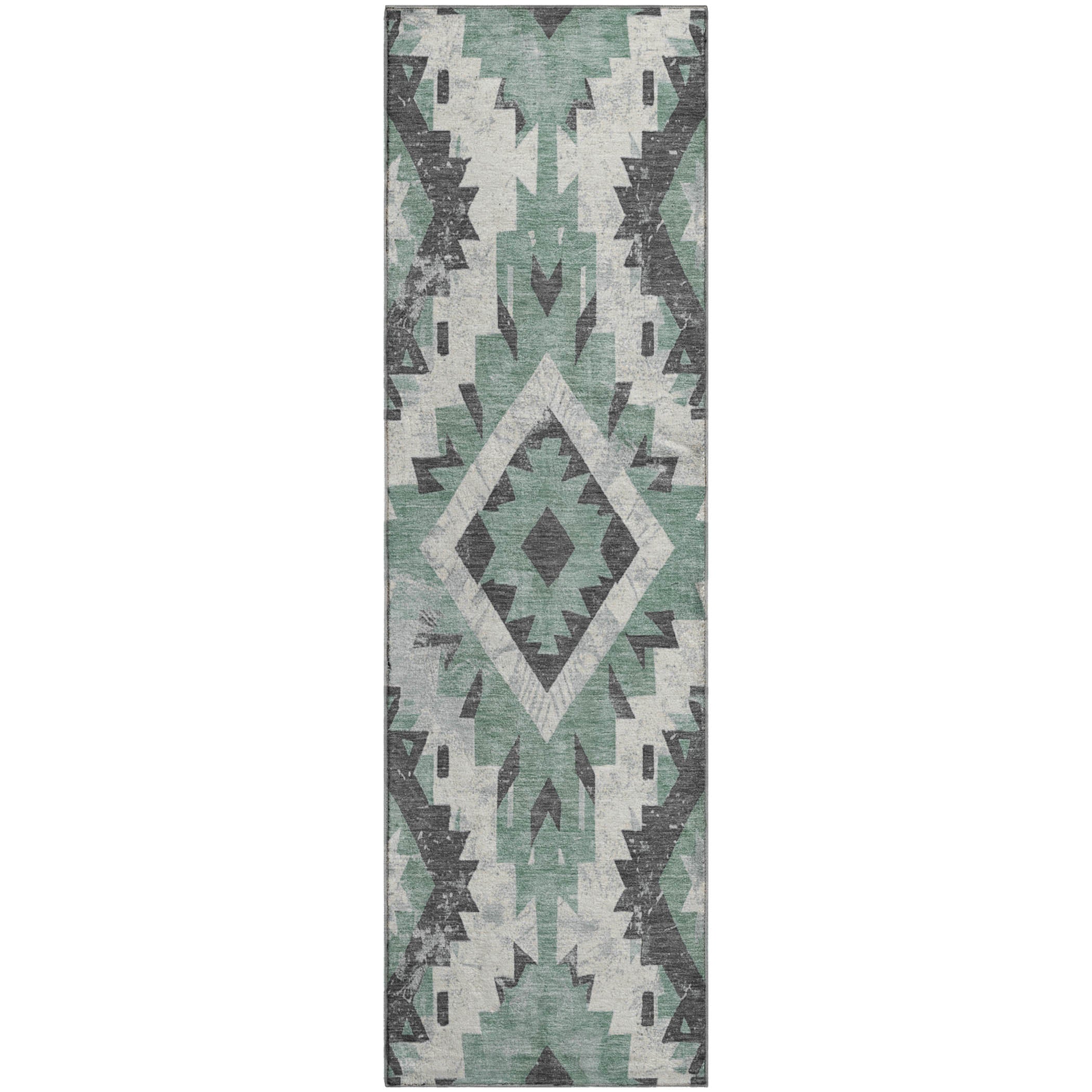 Reykjavik Machine Washable Transitional Seafoam Blue Rug 2'3" x 7'6" #shape_Runner