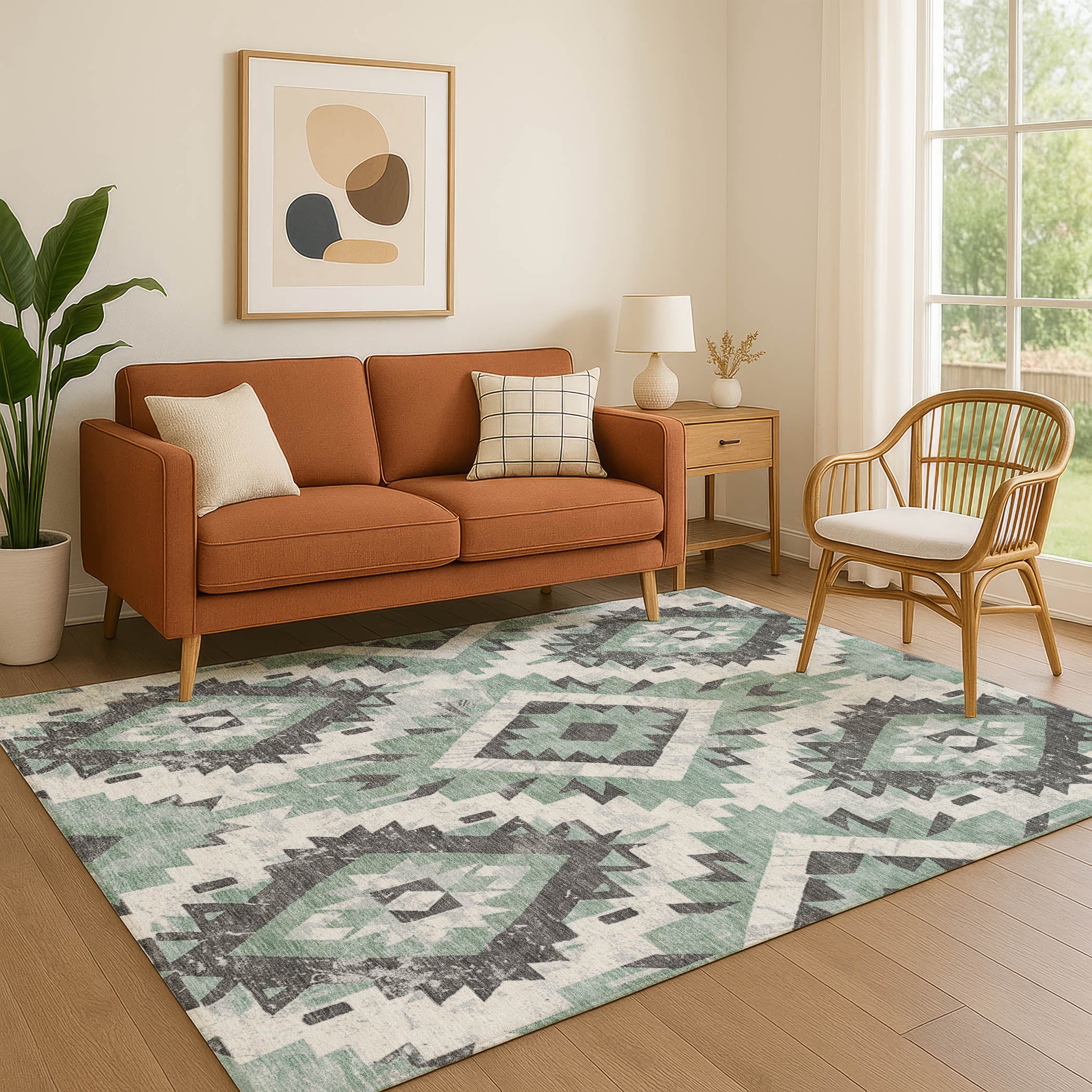 Reykjavik Machine Washable Transitional Seafoam Blue Rug 2'6" x 3'10" #shape_Rectangle