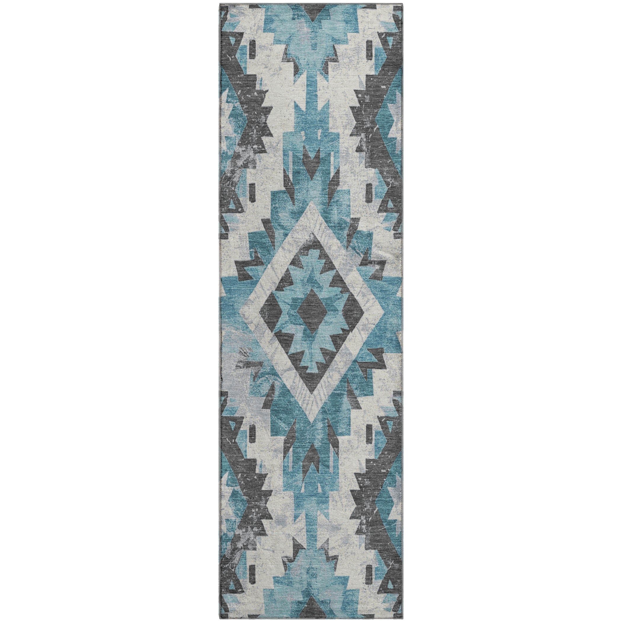 Reykjavik Machine Washable Transitional Teal Rug 2'3" x 7'6" #shape_Runner