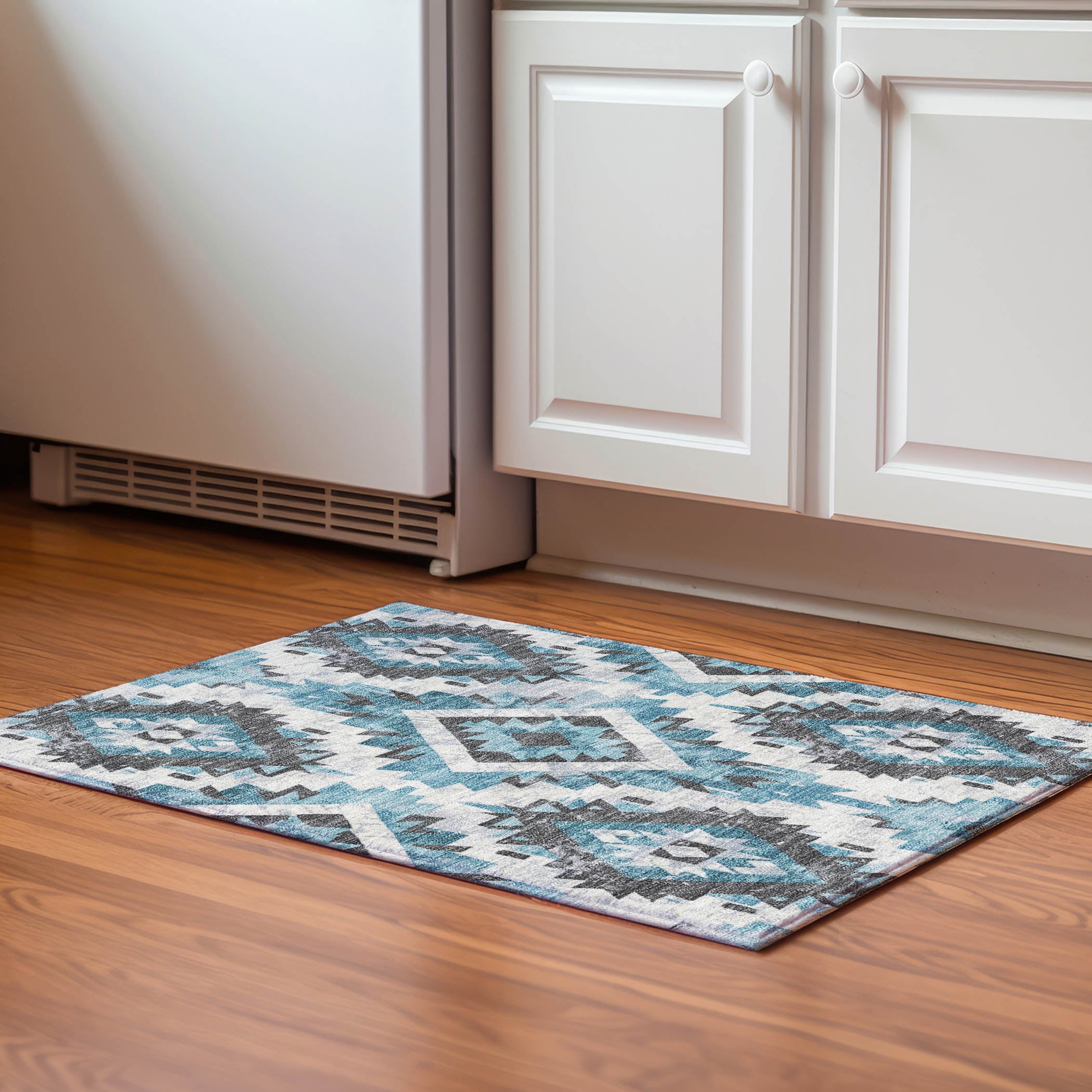 Reykjavik Machine Washable Transitional Teal Rug 1'8" x 2'6" #shape_Rectangle