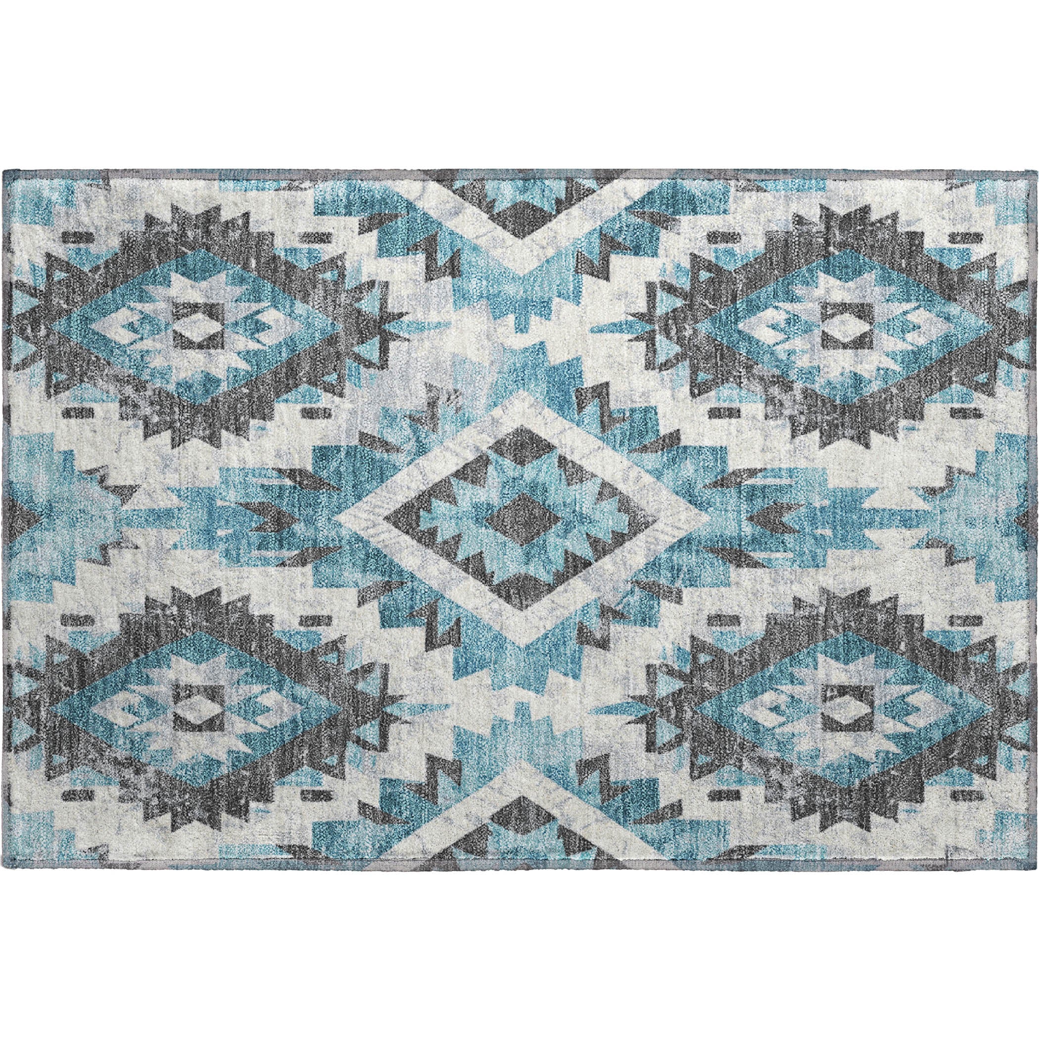 Reykjavik Machine Washable Transitional Teal Rug 1'8" x 2'6" #shape_Rectangle